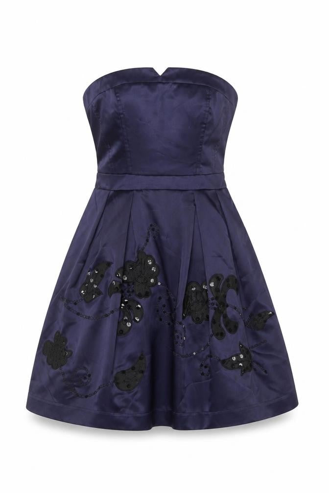 VILA Clothes Women Blue S Strapless Fit & Flare Sequin Party Dress