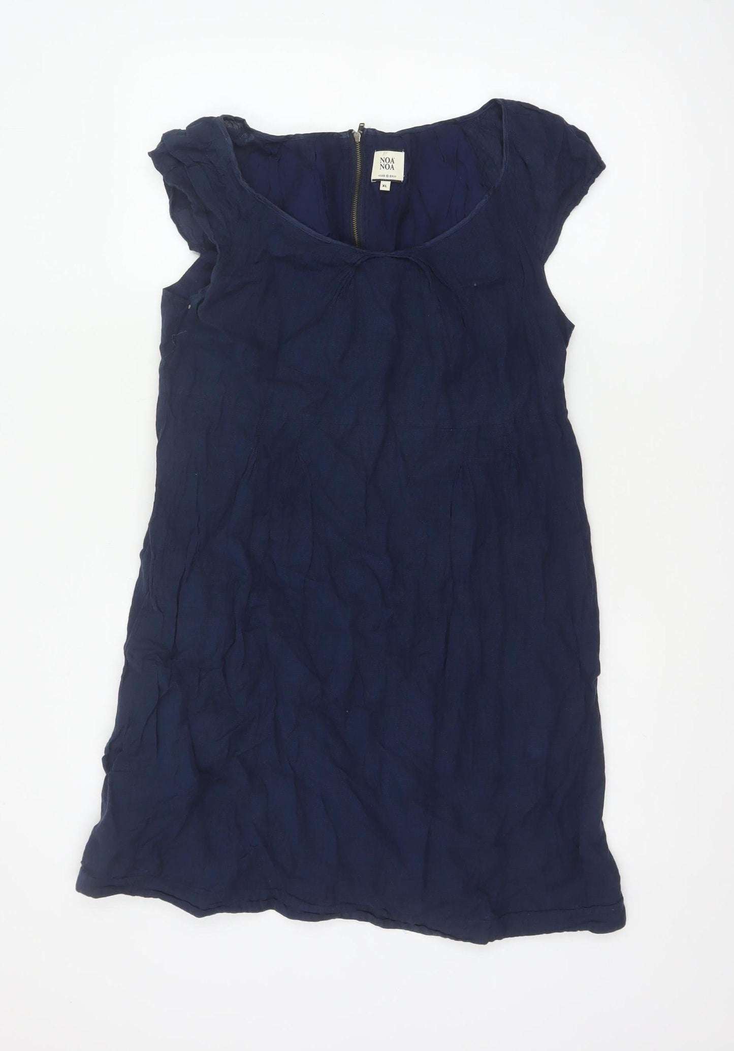 Noa Noa Women’s Blue XL Knee Length Shift Dress Ruffle Cap Sleeves