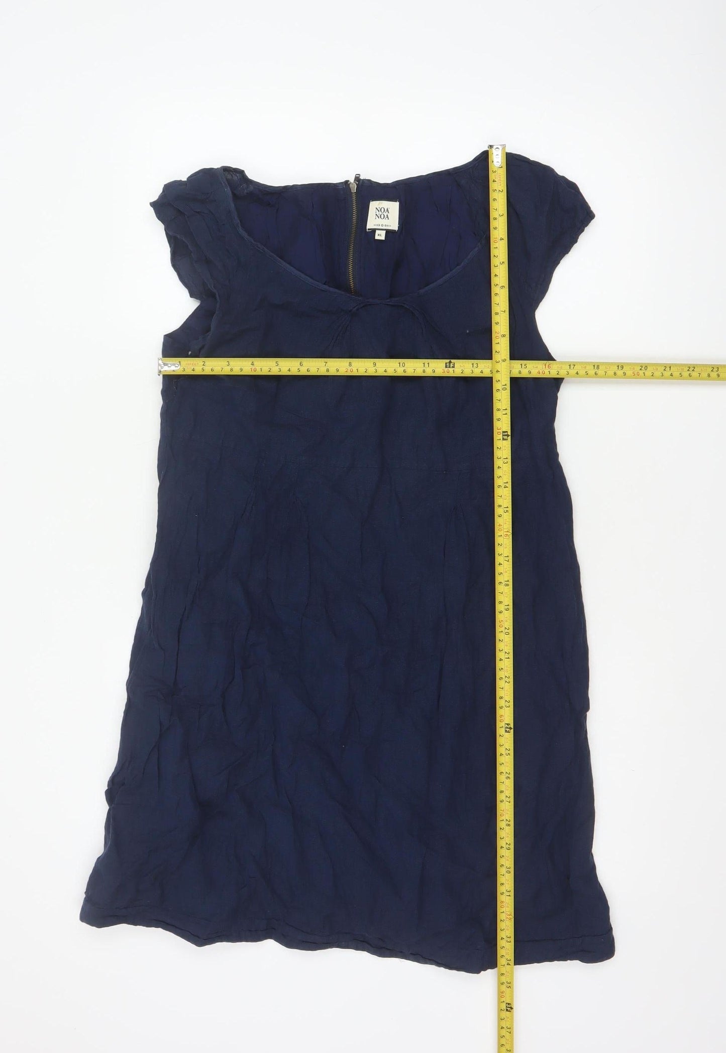 Noa Noa Women’s Blue XL Knee Length Shift Dress Ruffle Cap Sleeves