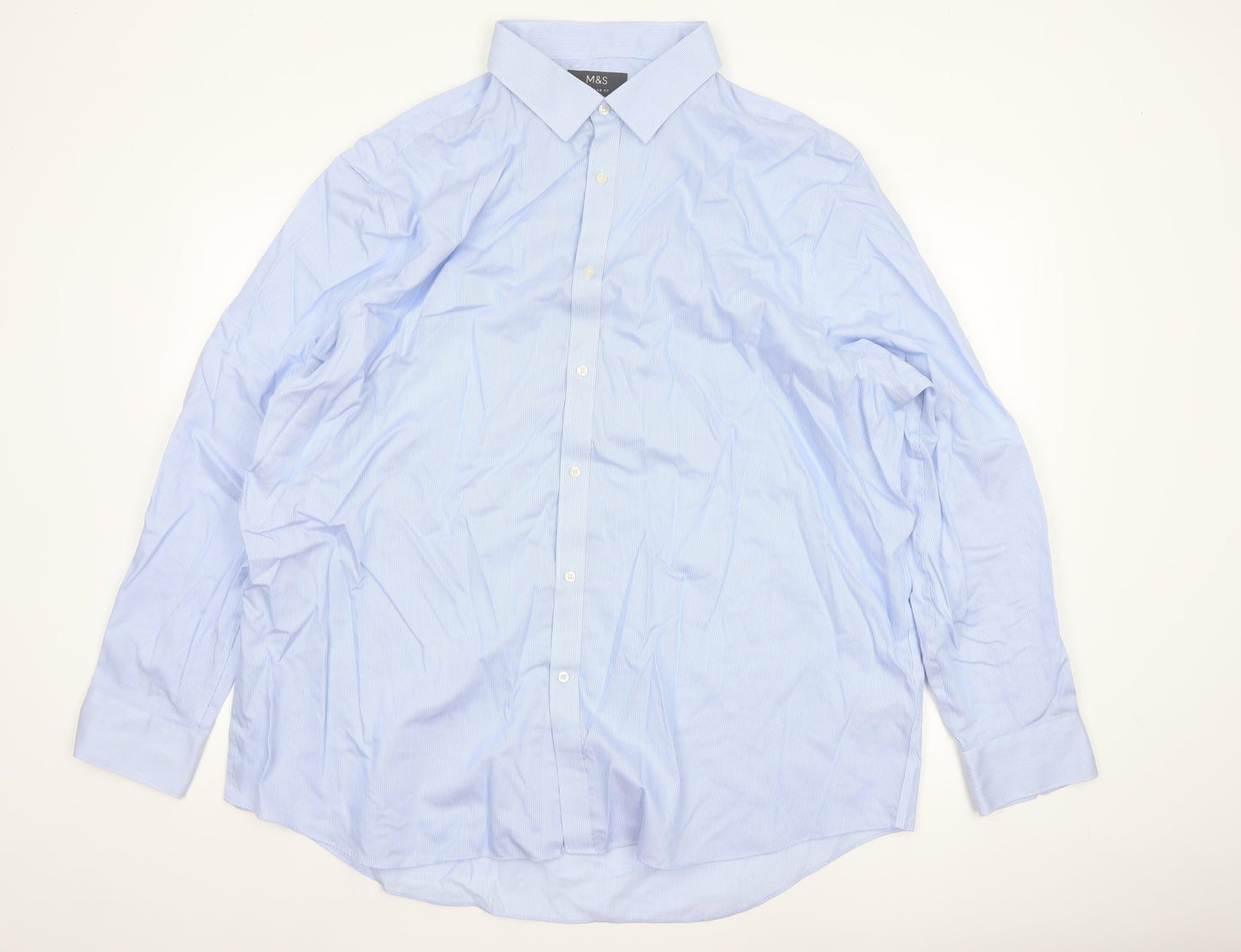 Marks and Spencer Men's Blue 19in Regular Fit Non-Iron Striped Shirt