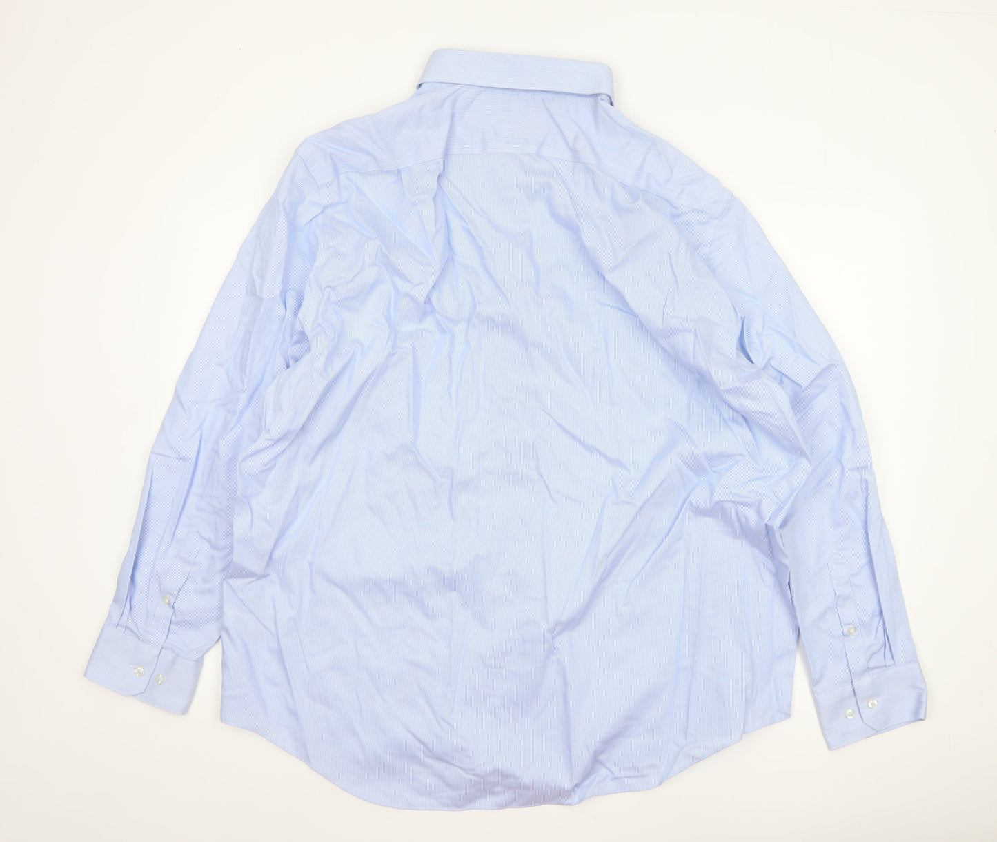 Marks and Spencer Men's Blue 19in Regular Fit Non-Iron Striped Shirt