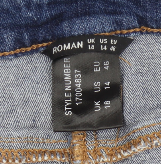 Roman Women Blue UK 18 Denim Knee Length Pencil Skirt Stretch Pockets