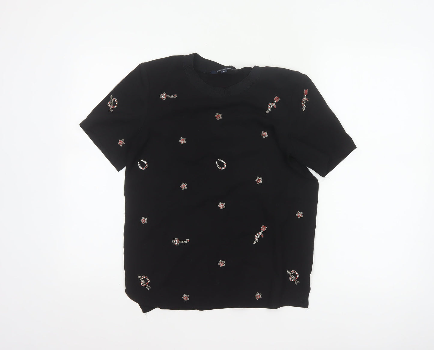 French Connection Women’s Black XS Embellished Crew Neck T-Shirt