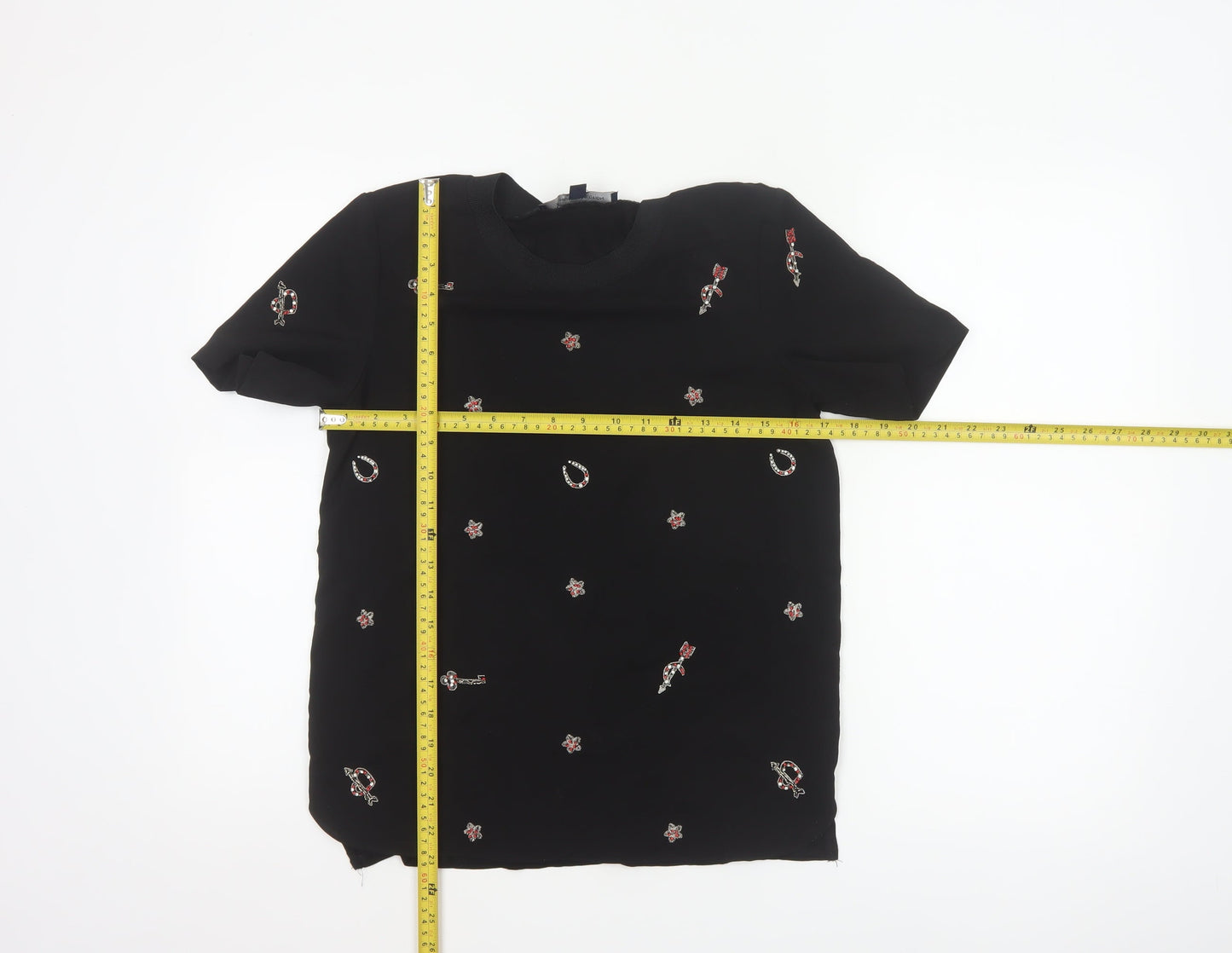 French Connection Women’s Black XS Embellished Crew Neck T-Shirt