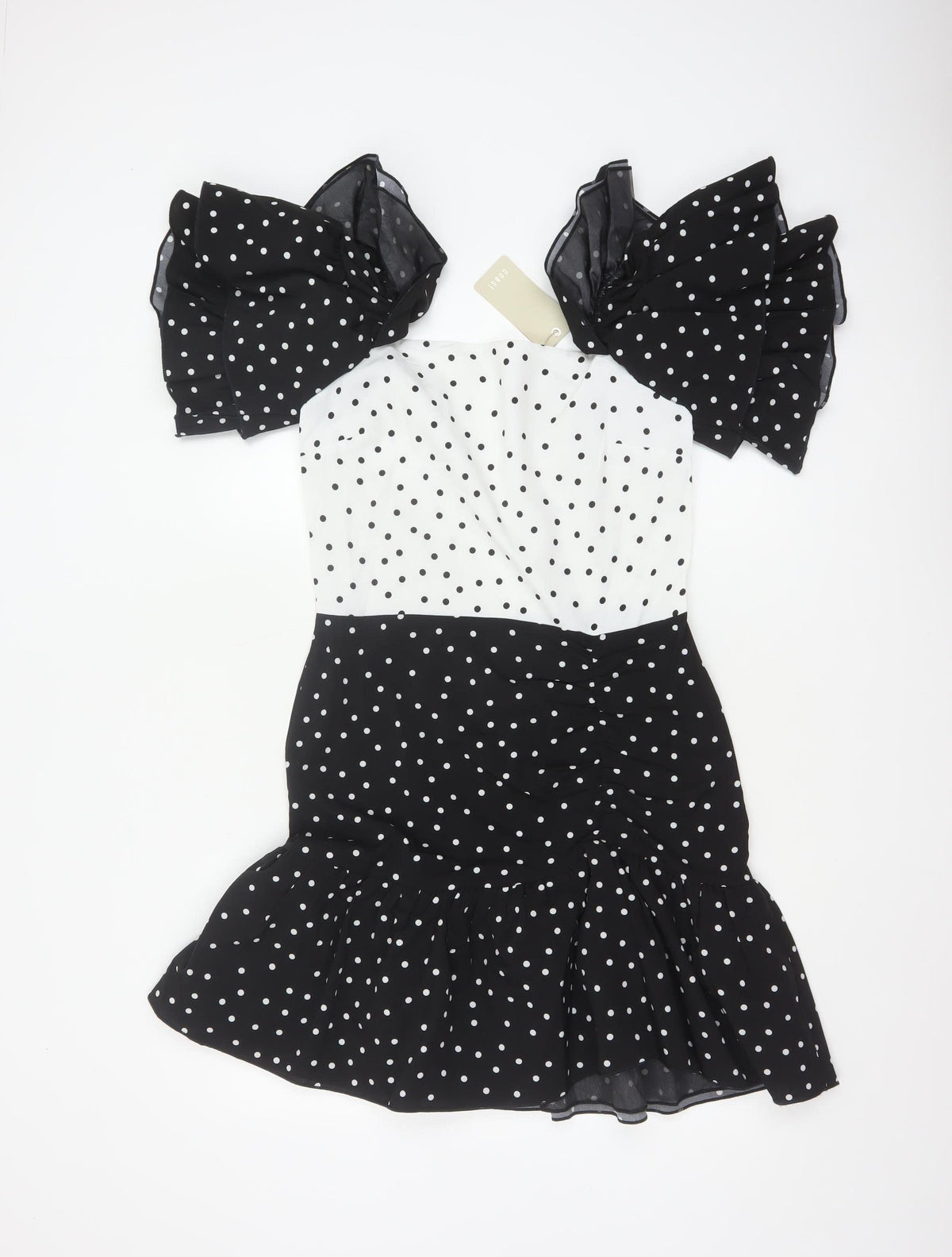 Coast Women Black White Polka Dot UK 10 Fit & Flare Ruffle Dress