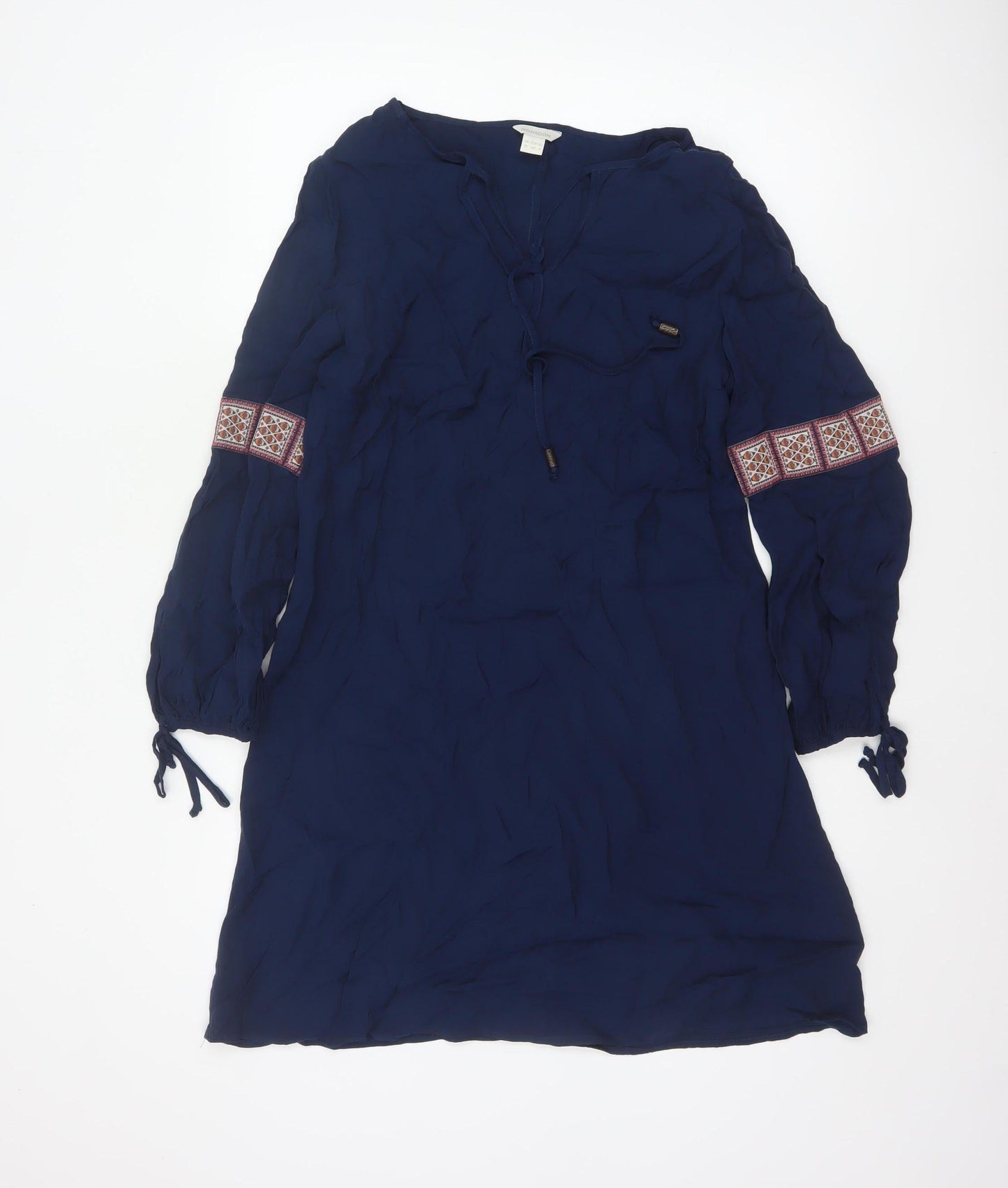 Monsoon Women Navy UK 12 Knee Length Shift Dress Embroidered Boho