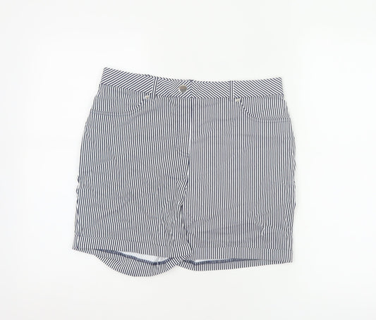Additional front view of Roman Women Blue White Striped High Rise Shorts UK 12 Viscose