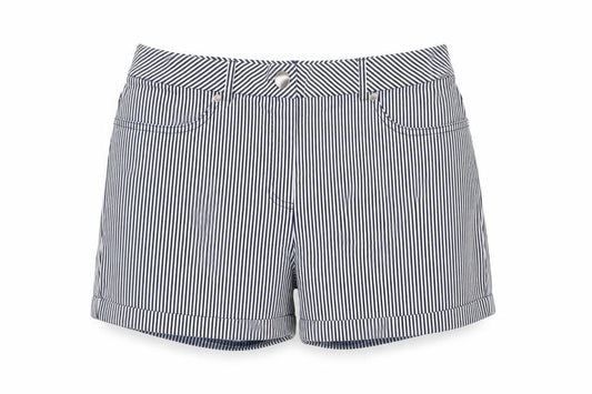 Front view of Roman Women Blue White Striped High Rise Shorts UK 12 Viscose