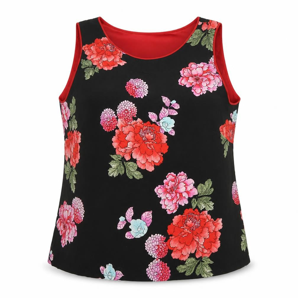 Jacques Vert Women Black Floral Viscose Tank Top UK 20 Lined Scoop Neck