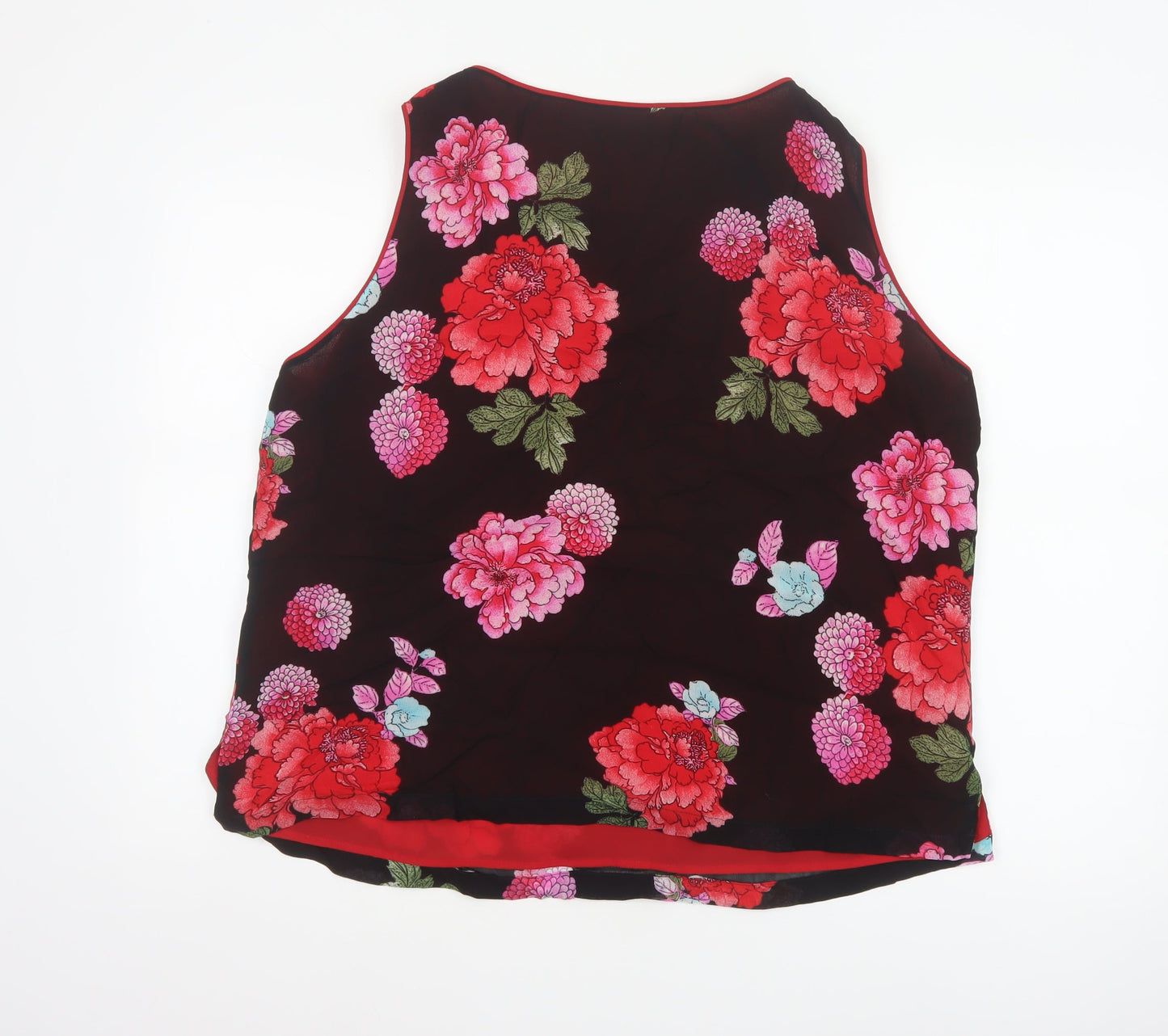 Jacques Vert Women Black Floral Viscose Tank Top UK 20 Lined Scoop Neck