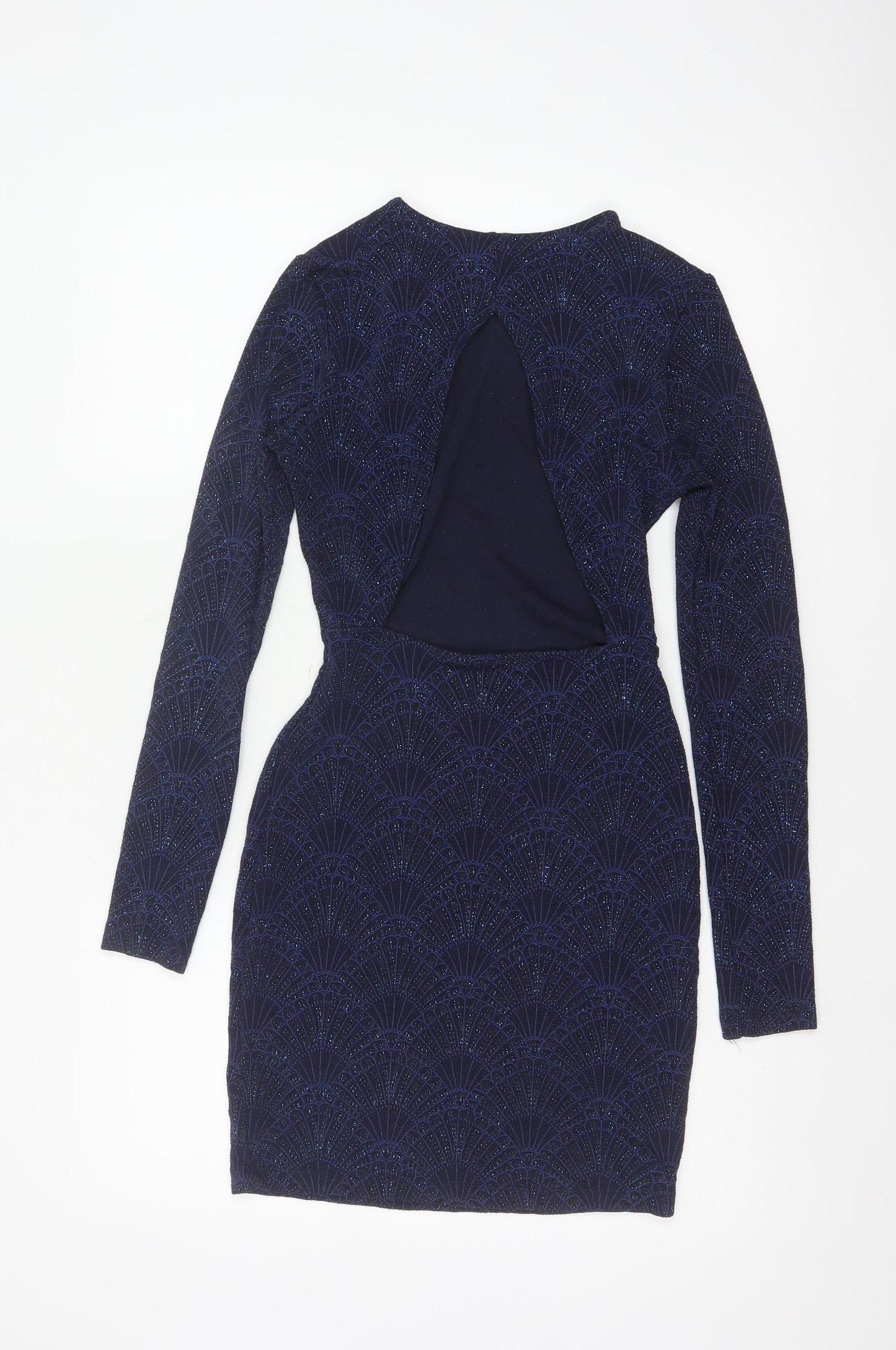 H&M Divided Women Blue UK 8 Bodycon Glitter Open Back Party Dress