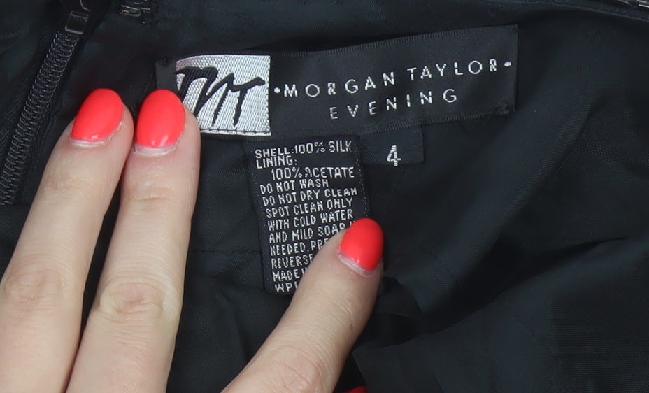 Morgan Taylor Evening Women’s Black Silk Beaded Halter Sheath Dress Size 4