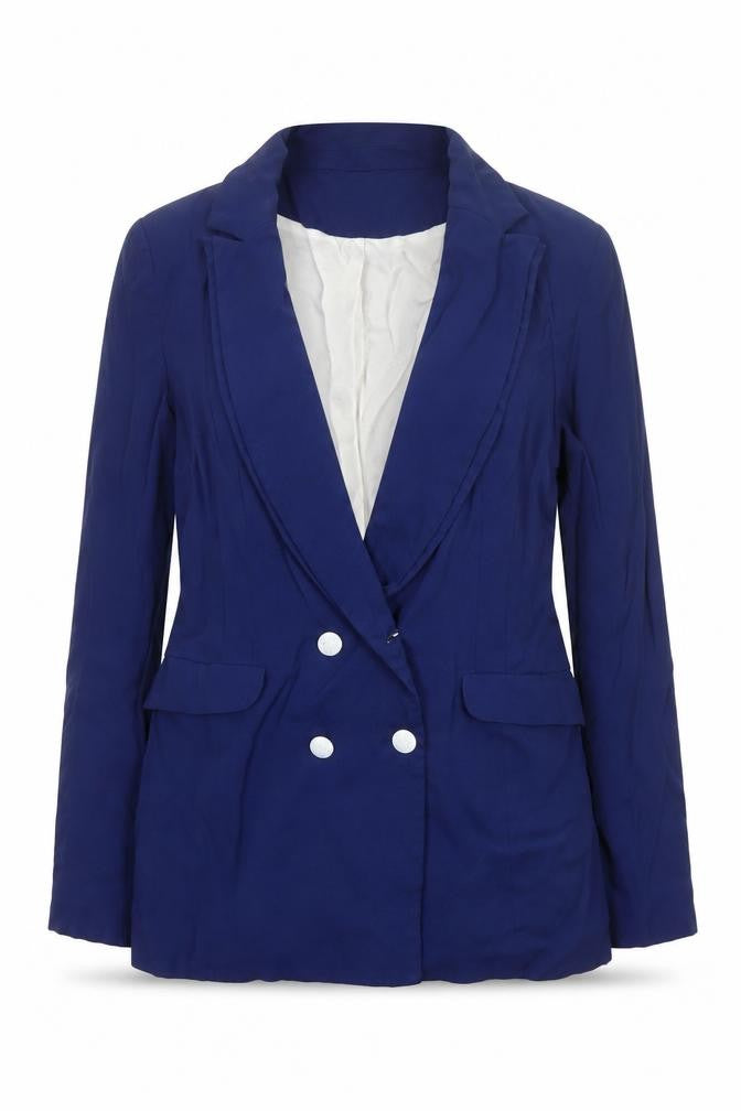 Reiss Women’s Blue L Double-Breasted Peak Lapel Tailored Blazer