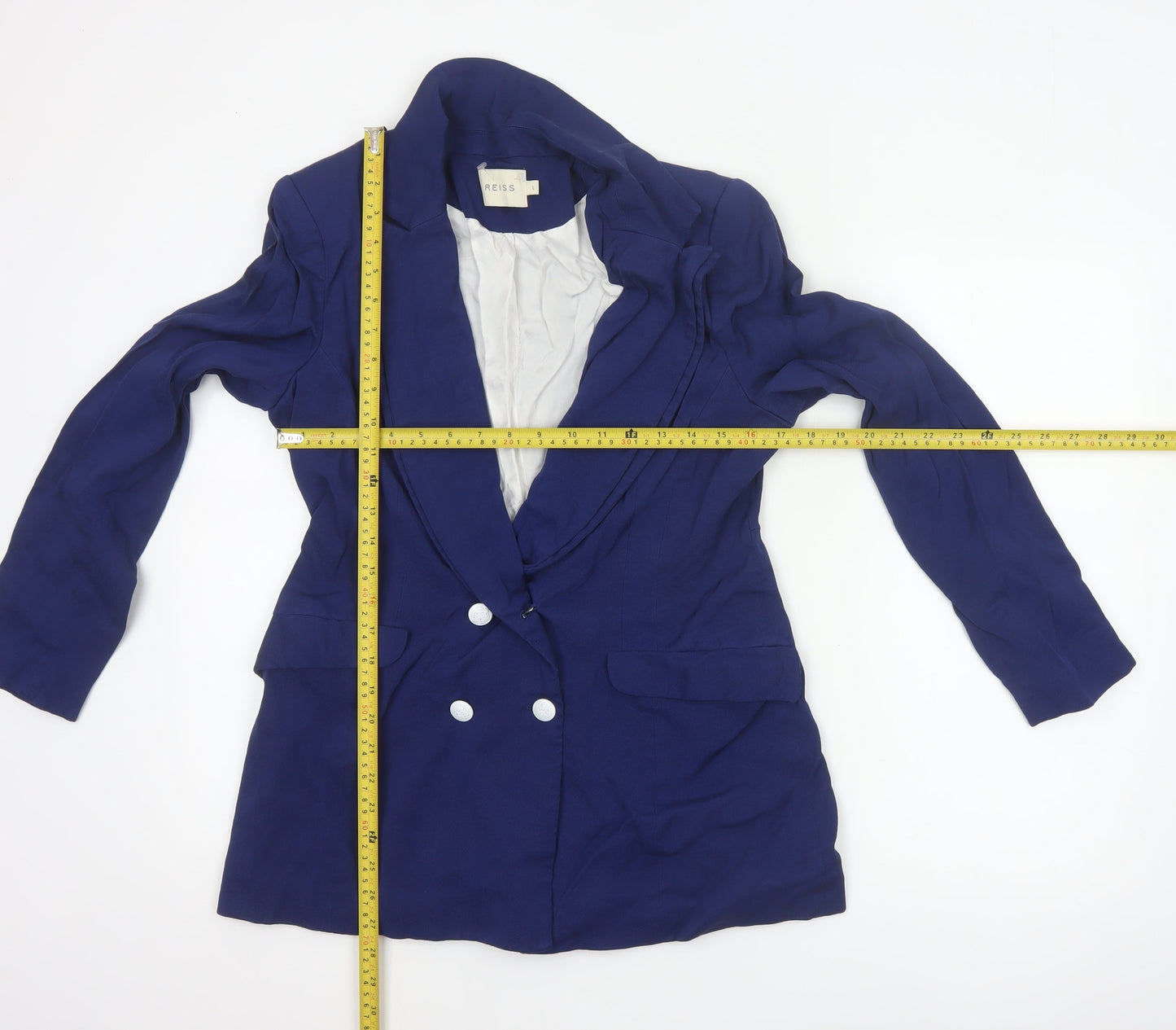 Reiss Women’s Blue L Double-Breasted Peak Lapel Tailored Blazer