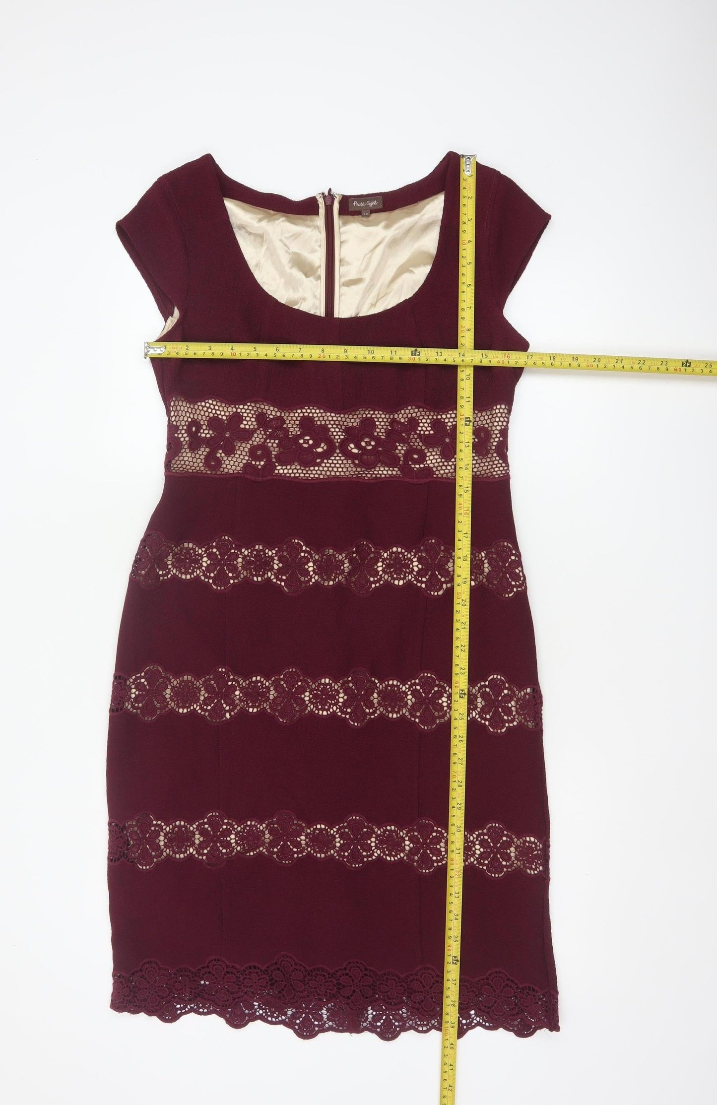Phase Eight Women Burgundy Red UK 12 Lace Sheath Knee Length Dress