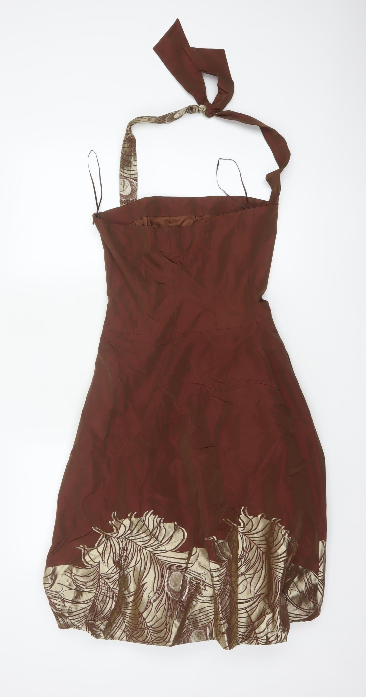 Adolfo Dominguez Women Brown Floral Halter Fit & Flare Dress UK 8