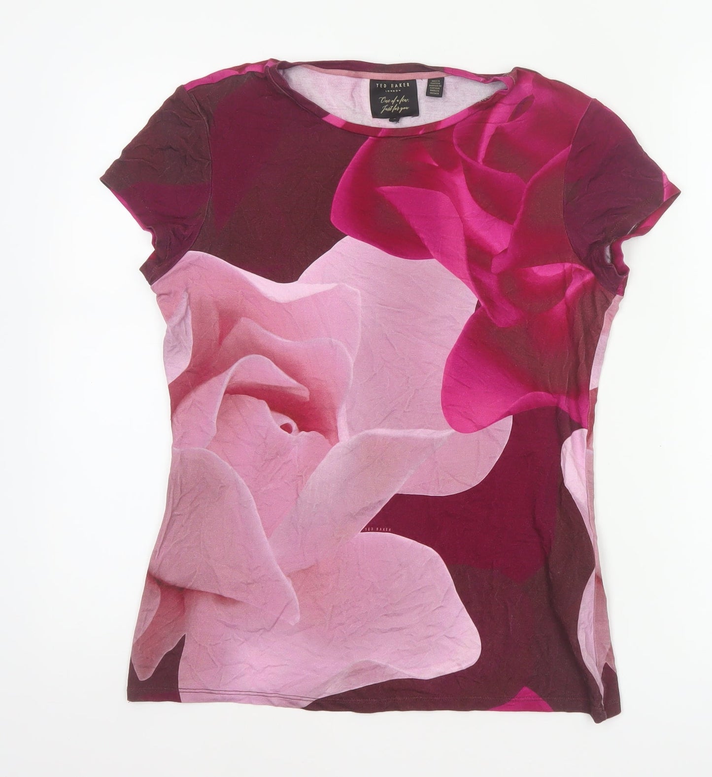 Ted Baker Women’s Pink Floral Jersey T-Shirt UK 12 Short Sleeve