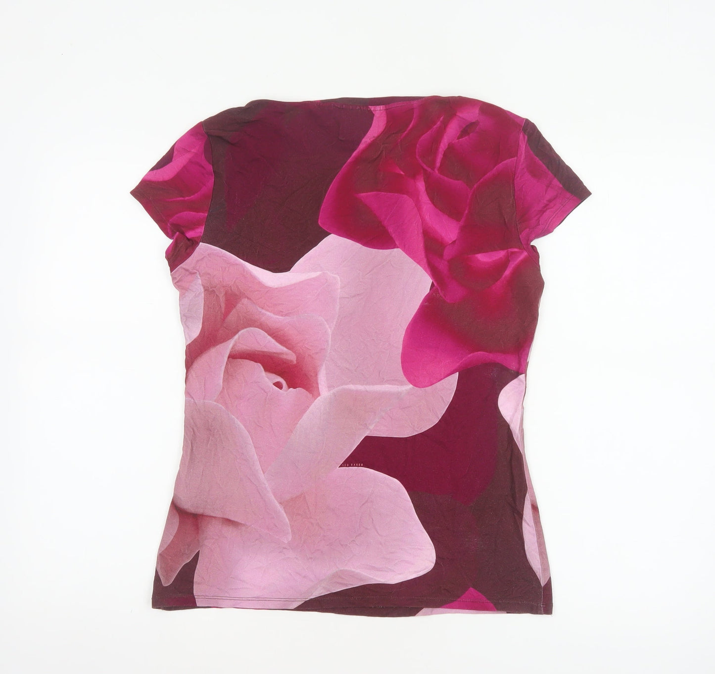 Ted Baker Women’s Pink Floral Jersey T-Shirt UK 12 Short Sleeve