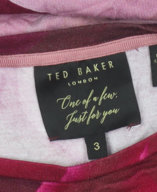 Ted Baker Women’s Pink Floral Jersey T-Shirt UK 12 Short Sleeve