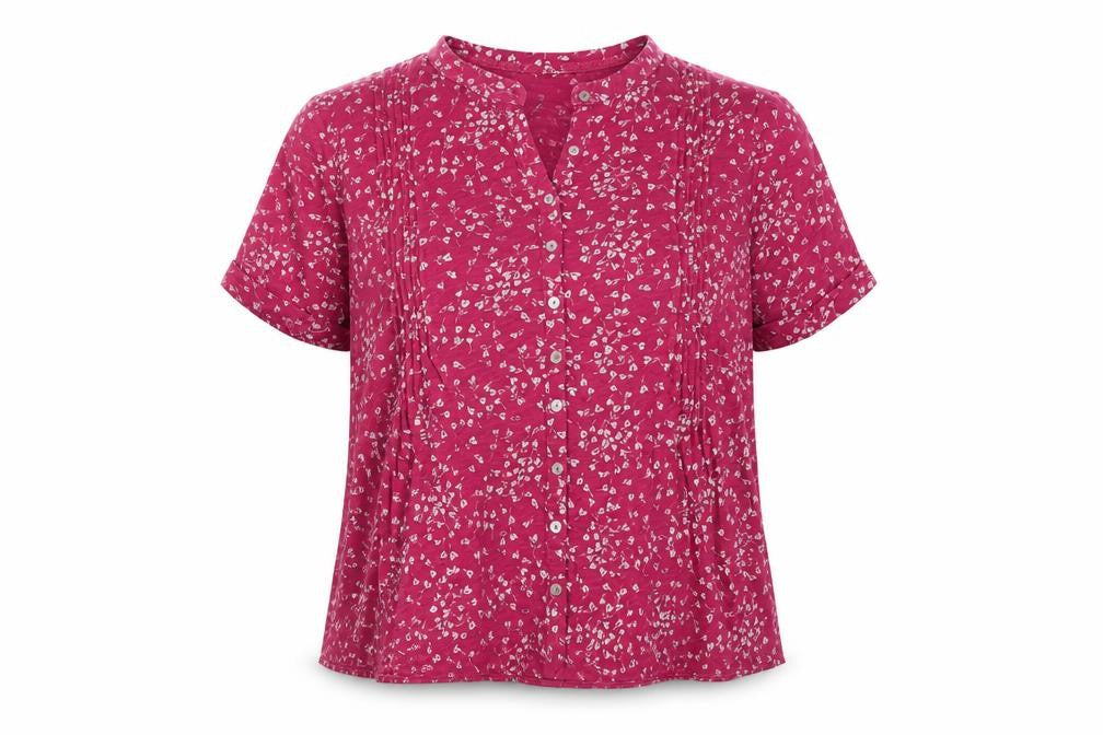 Cotton Stuff Women Pink UK 16 Floral Short Sleeve Button-Up Blouse