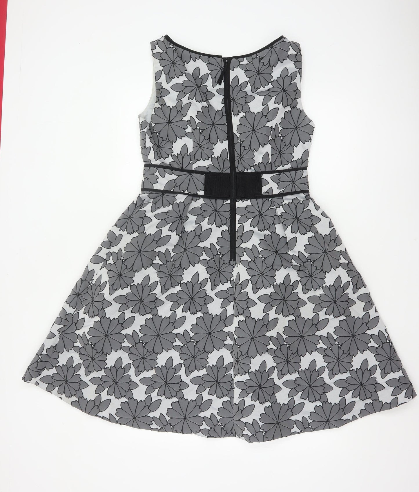 Coast Women Grey Floral A-Line Knee Length Dress UK 12 Sleeveless