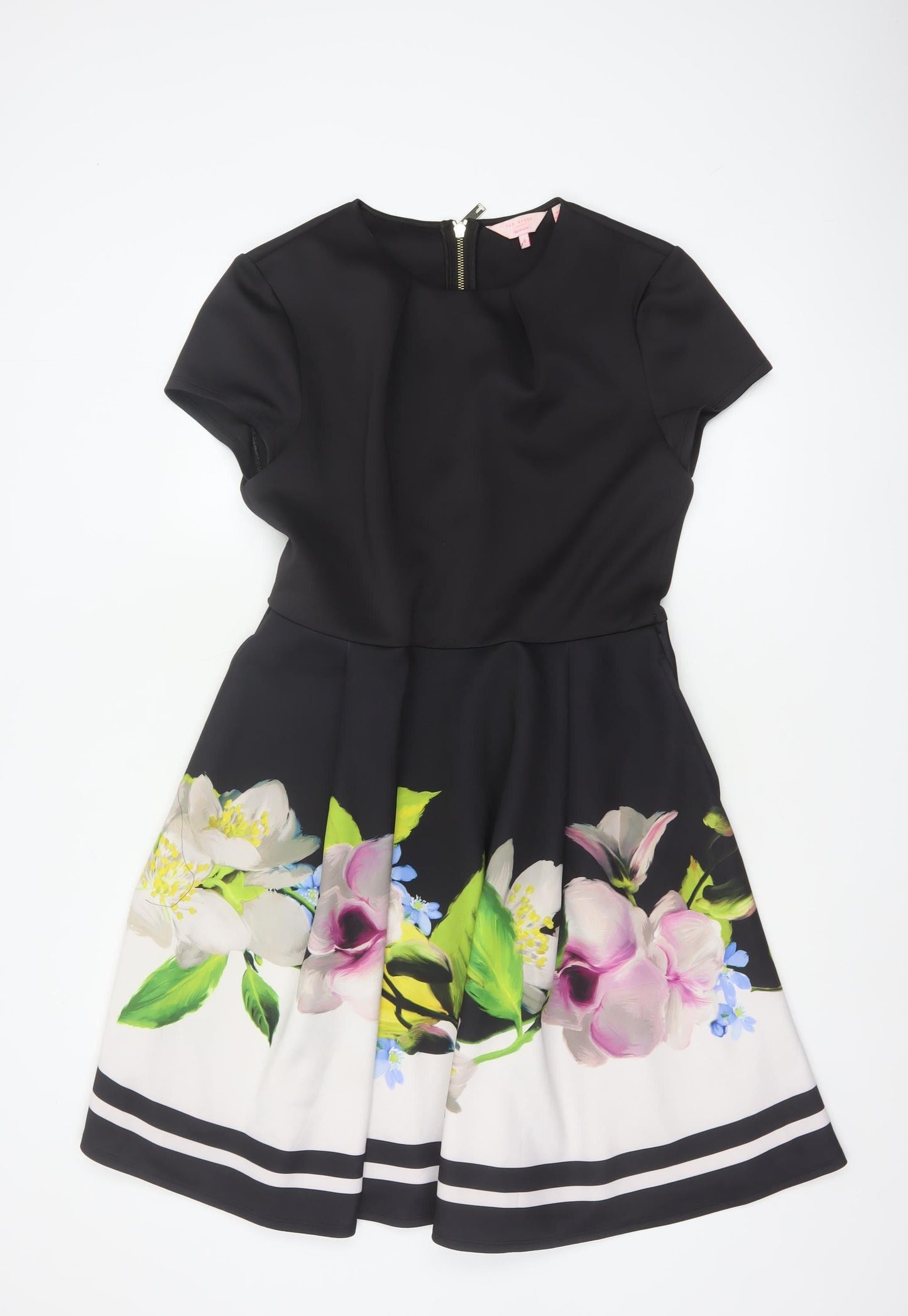 Ted Baker Women Black Floral Fit & Flare Knee Length Dress UK 14