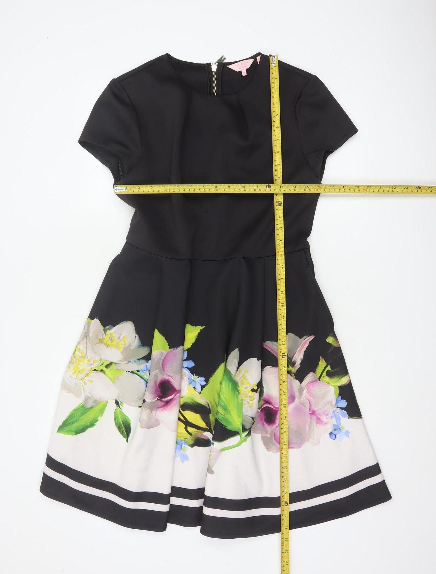 Ted Baker Women Black Floral Fit & Flare Knee Length Dress UK 14