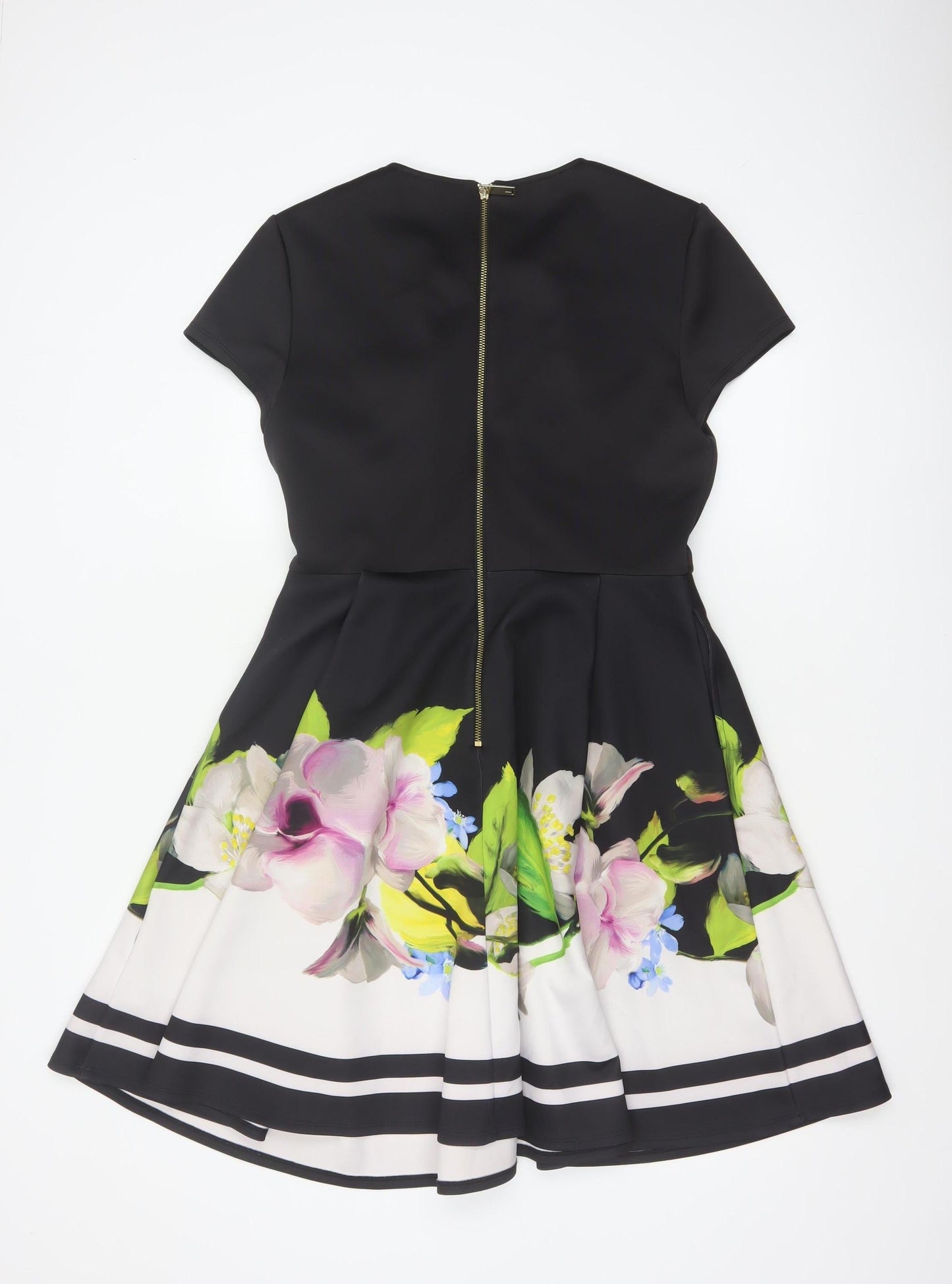 Ted Baker Women Black Floral Fit & Flare Knee Length Dress UK 14