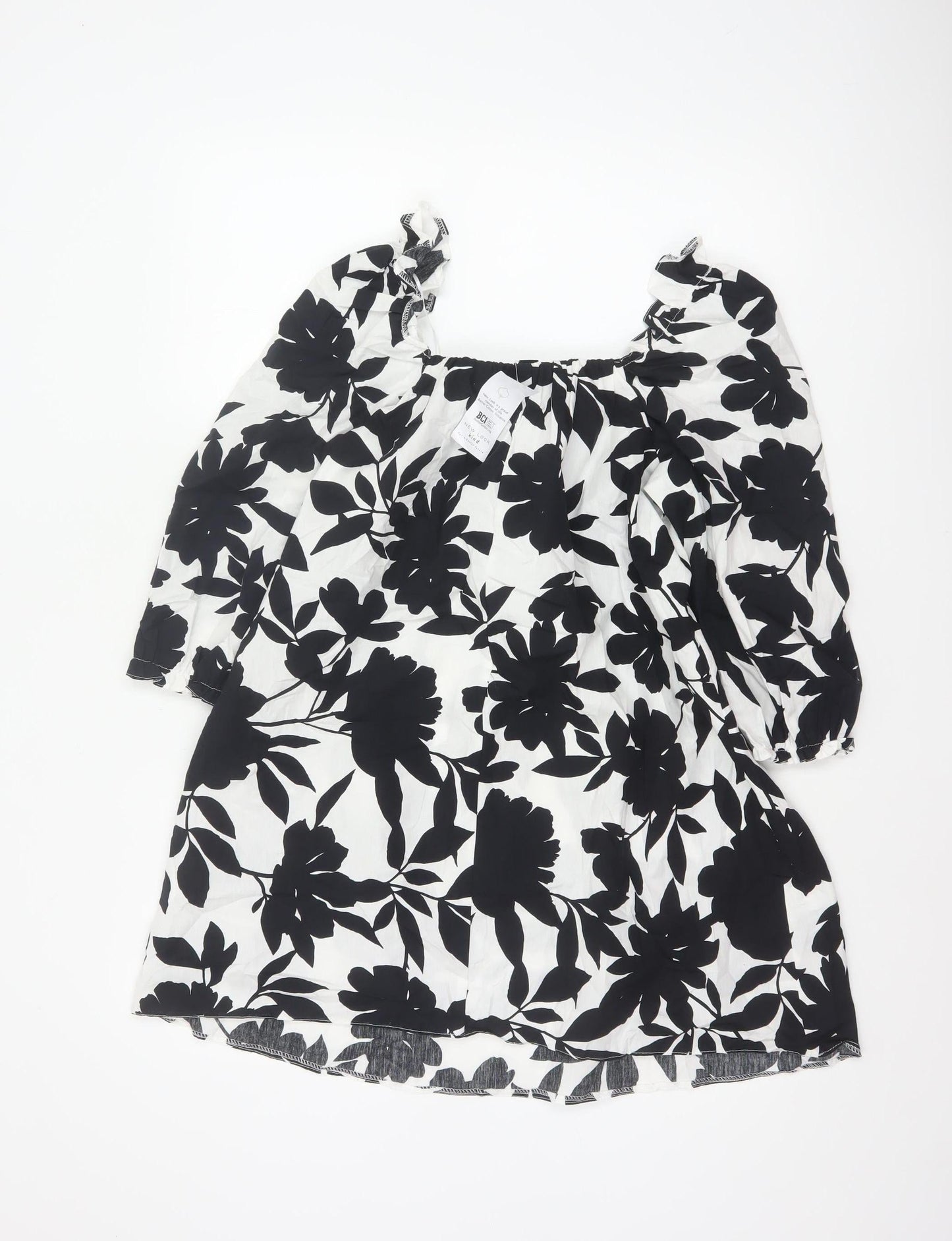 New Look Petite Women’s Black White Floral Off Shoulder Swing Dress UK 6