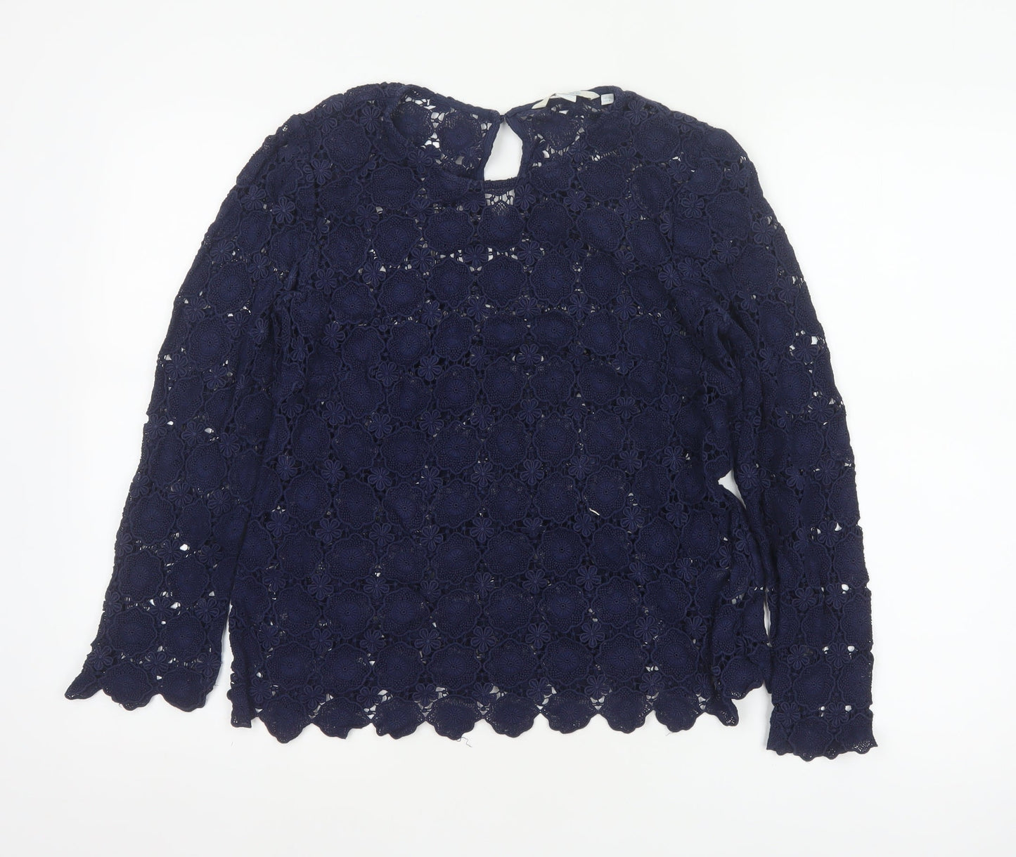 Boden Women Blue UK 10 Floral Lace Long Sleeve Blouse