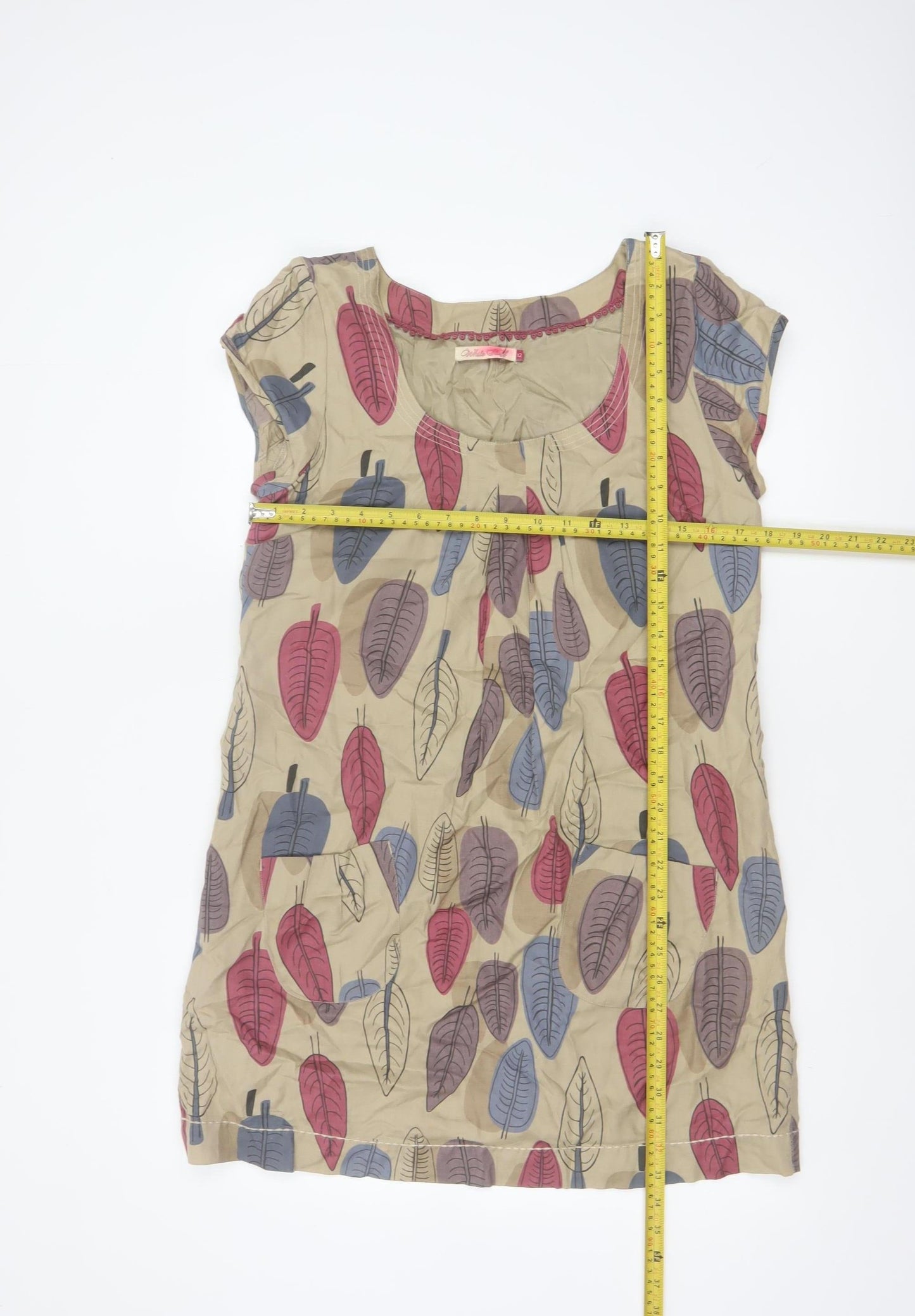 White Stuff Women Multicoloured Size 12 Shift Dress Leaf Print Cotton