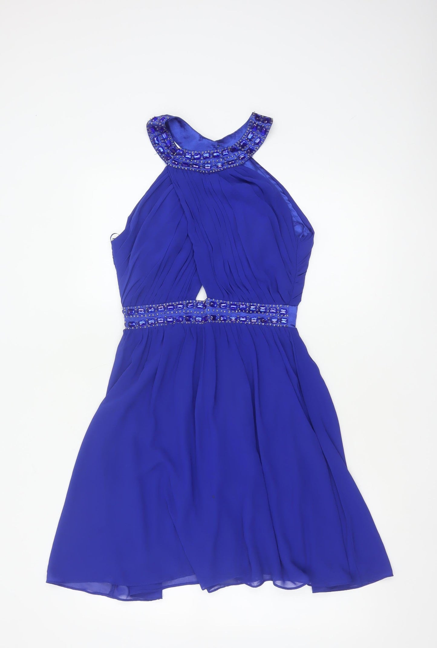Jane Norman Women Blue UK 8 Fit & Flare Beaded Chiffon Party Dress