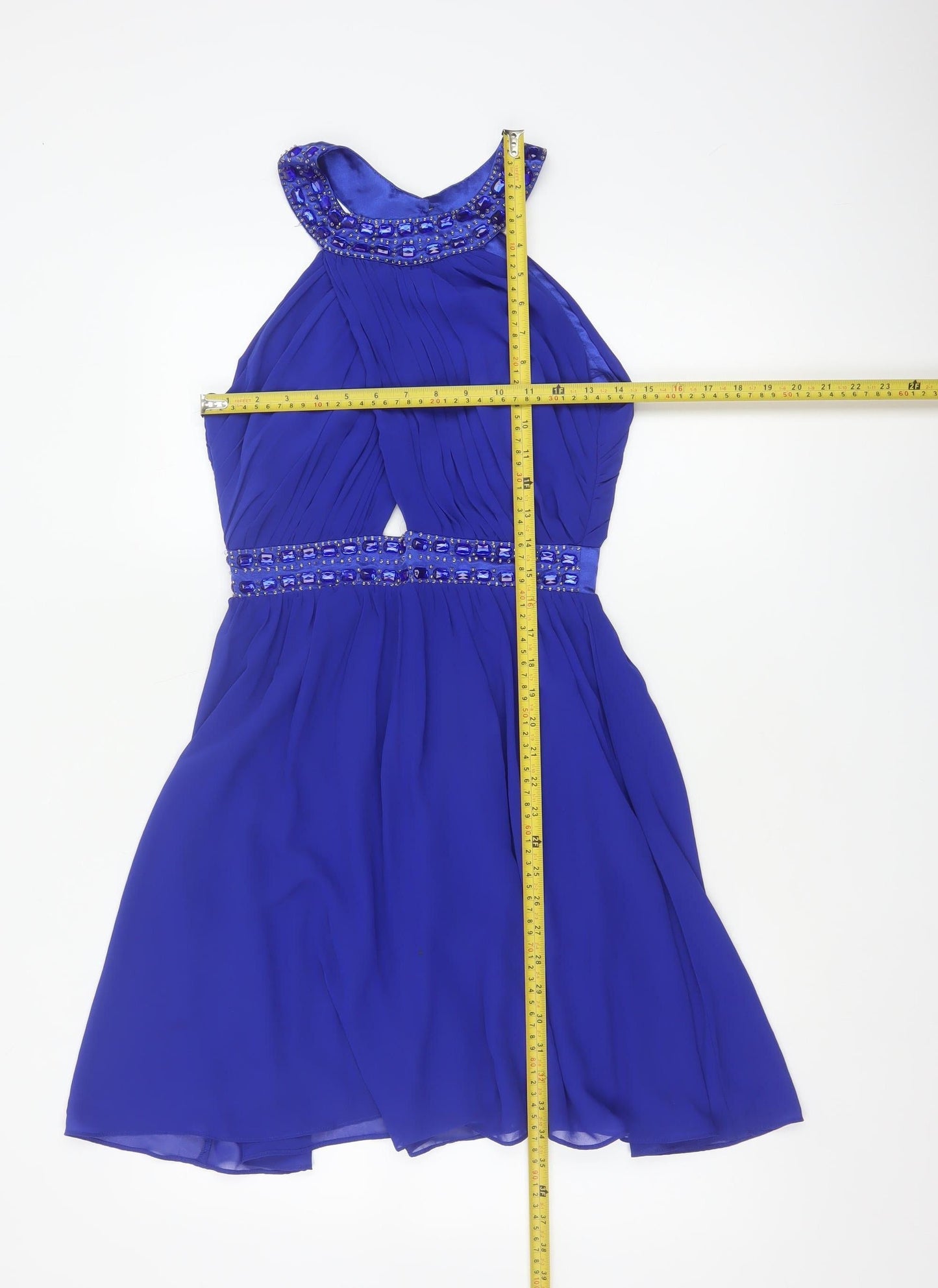 Jane Norman Women Blue UK 8 Fit & Flare Beaded Chiffon Party Dress