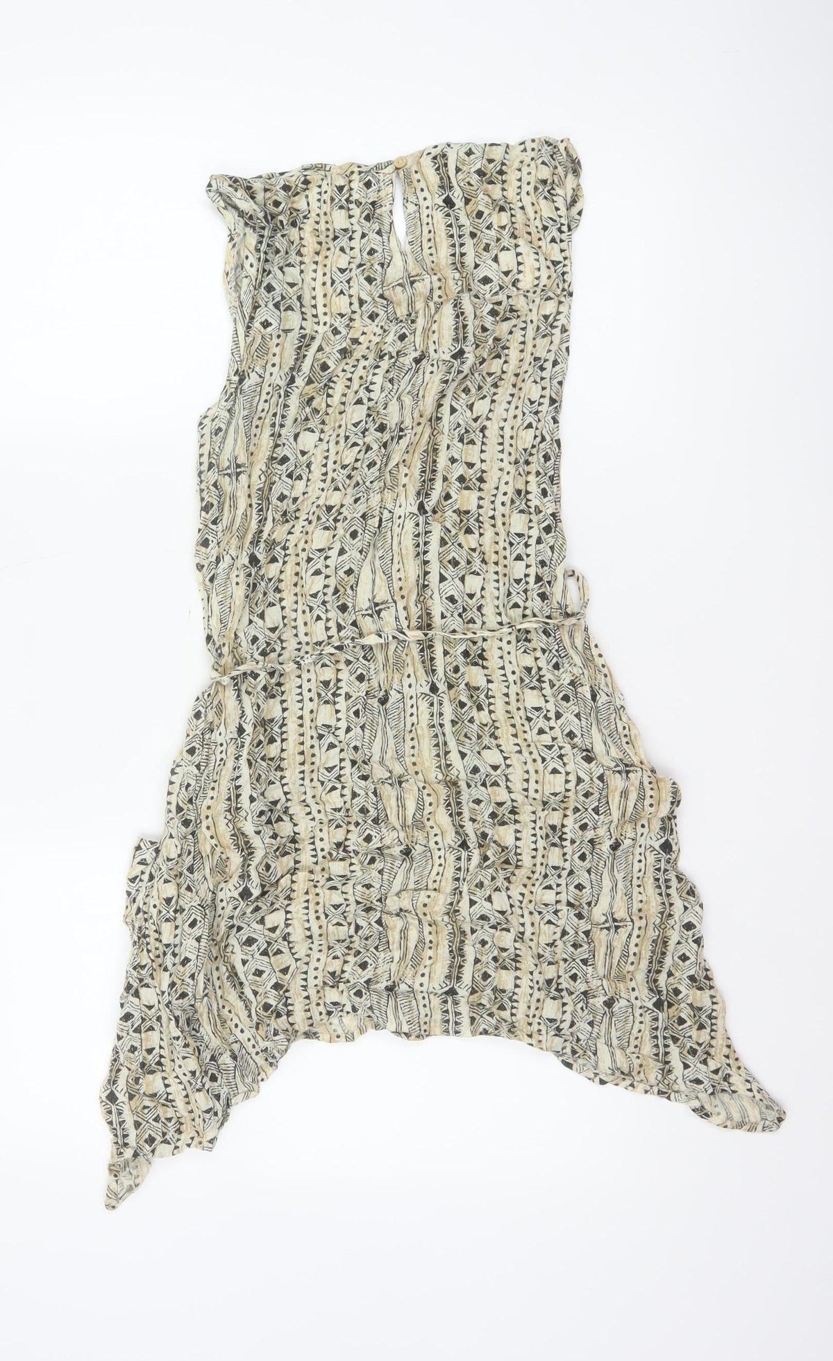 Fat Face Women Beige Geometric Aztec Sleeveless Belted Tunic UK 12