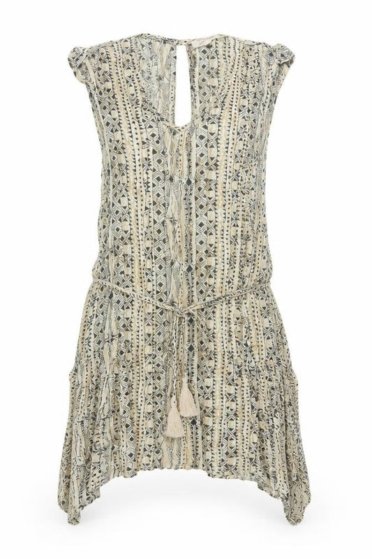 Fat Face Women Beige Geometric Aztec Sleeveless Belted Tunic UK 12