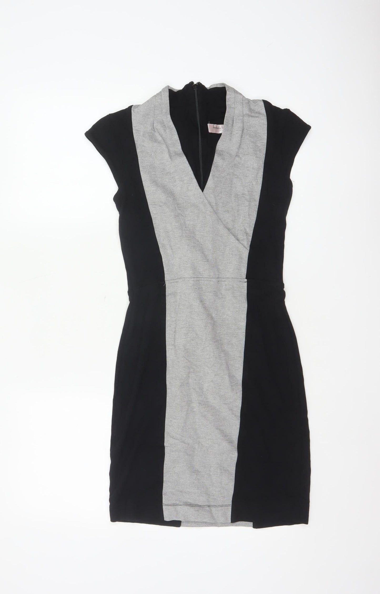 French Connection Women Black Grey UK 10 Sheath Dress Colourblock