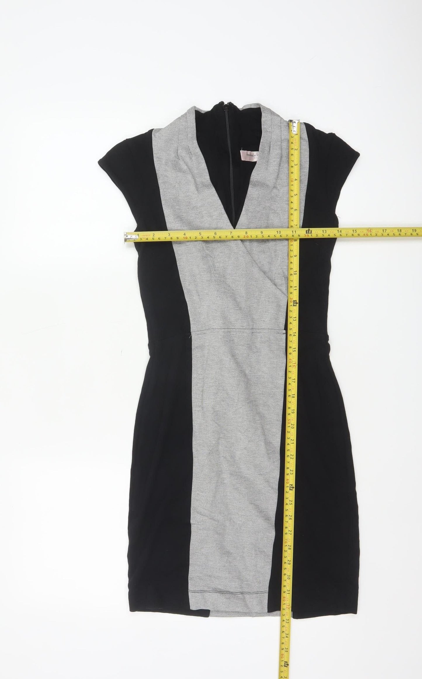 French Connection Women Black Grey UK 10 Sheath Dress Colourblock
