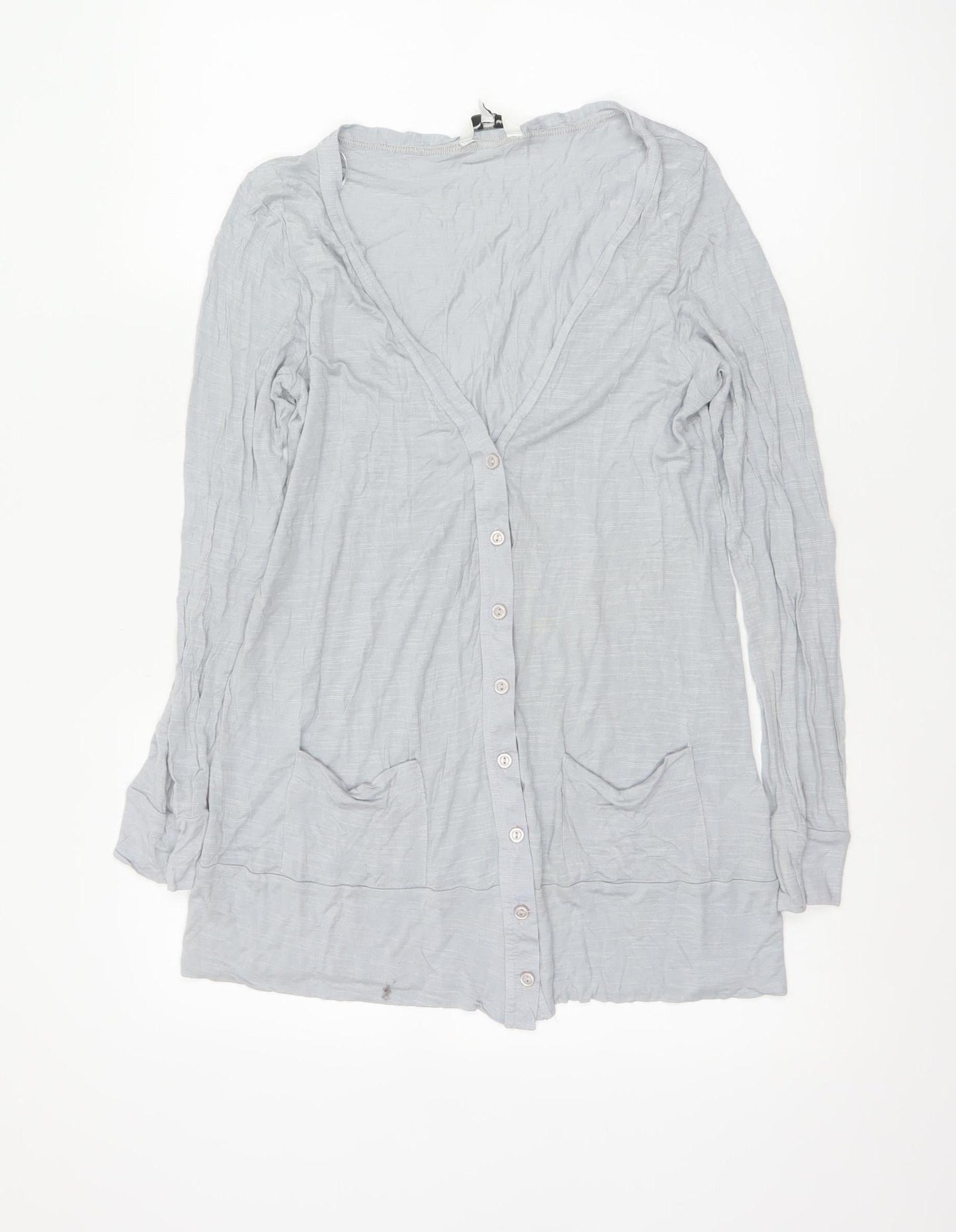 New Look Women Grey UK 14 V-Neck Button-Up Tunic Top Long Sleeve