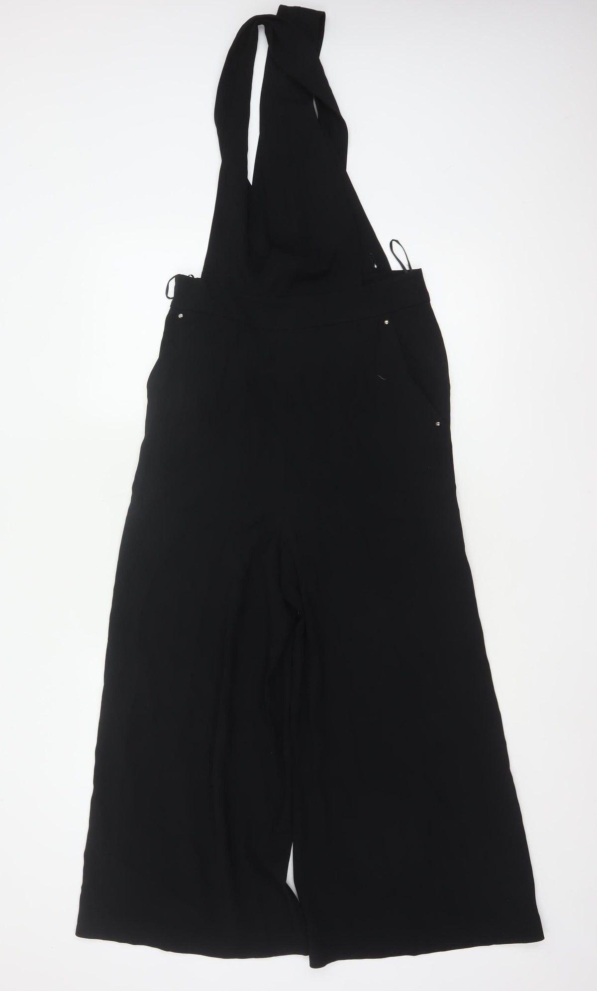 FULWIN Women Black UK 10 Wide-Leg Dungaree Jumpsuit Pockets