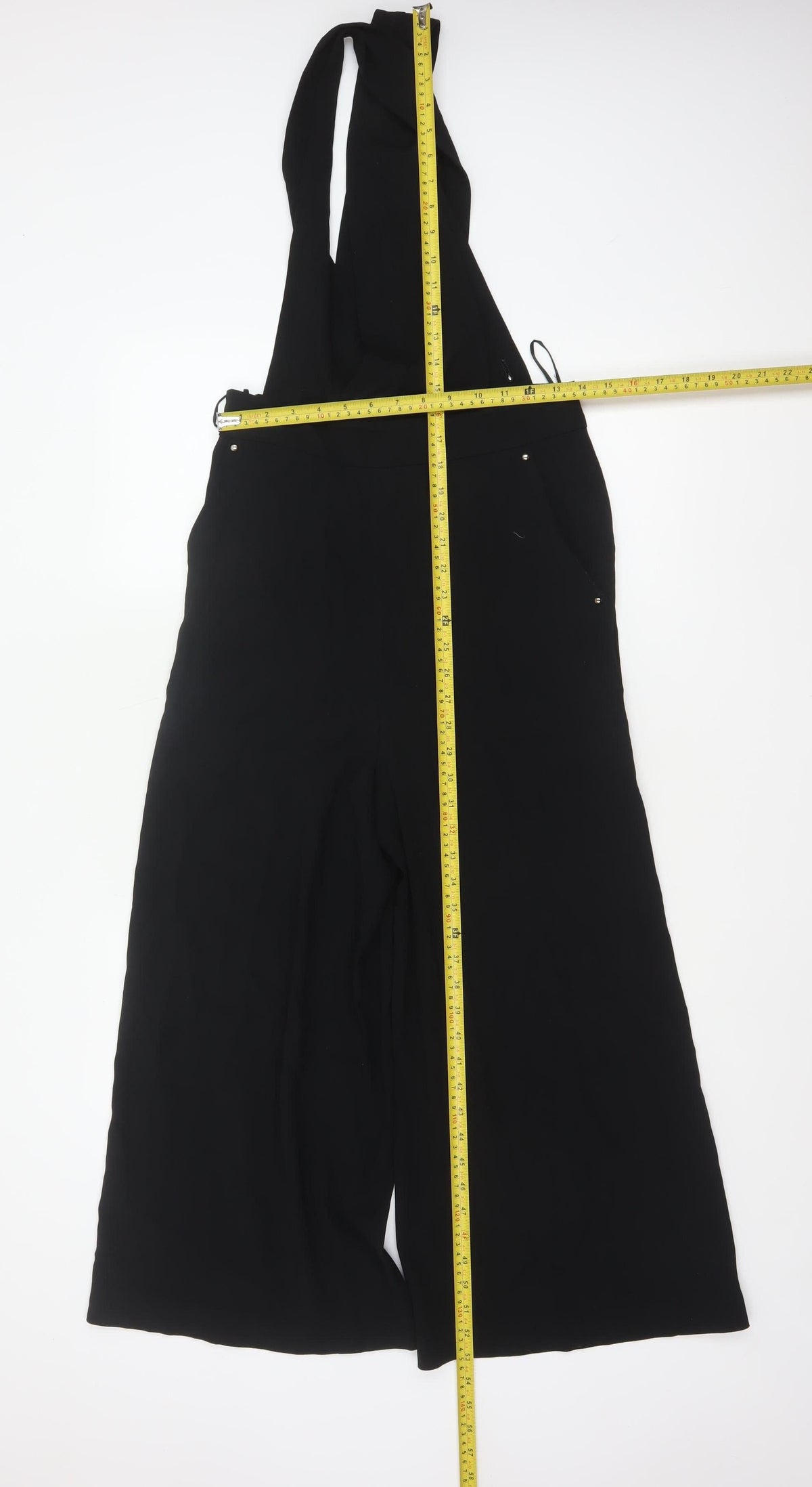 FULWIN Women Black UK 10 Wide-Leg Dungaree Jumpsuit Pockets