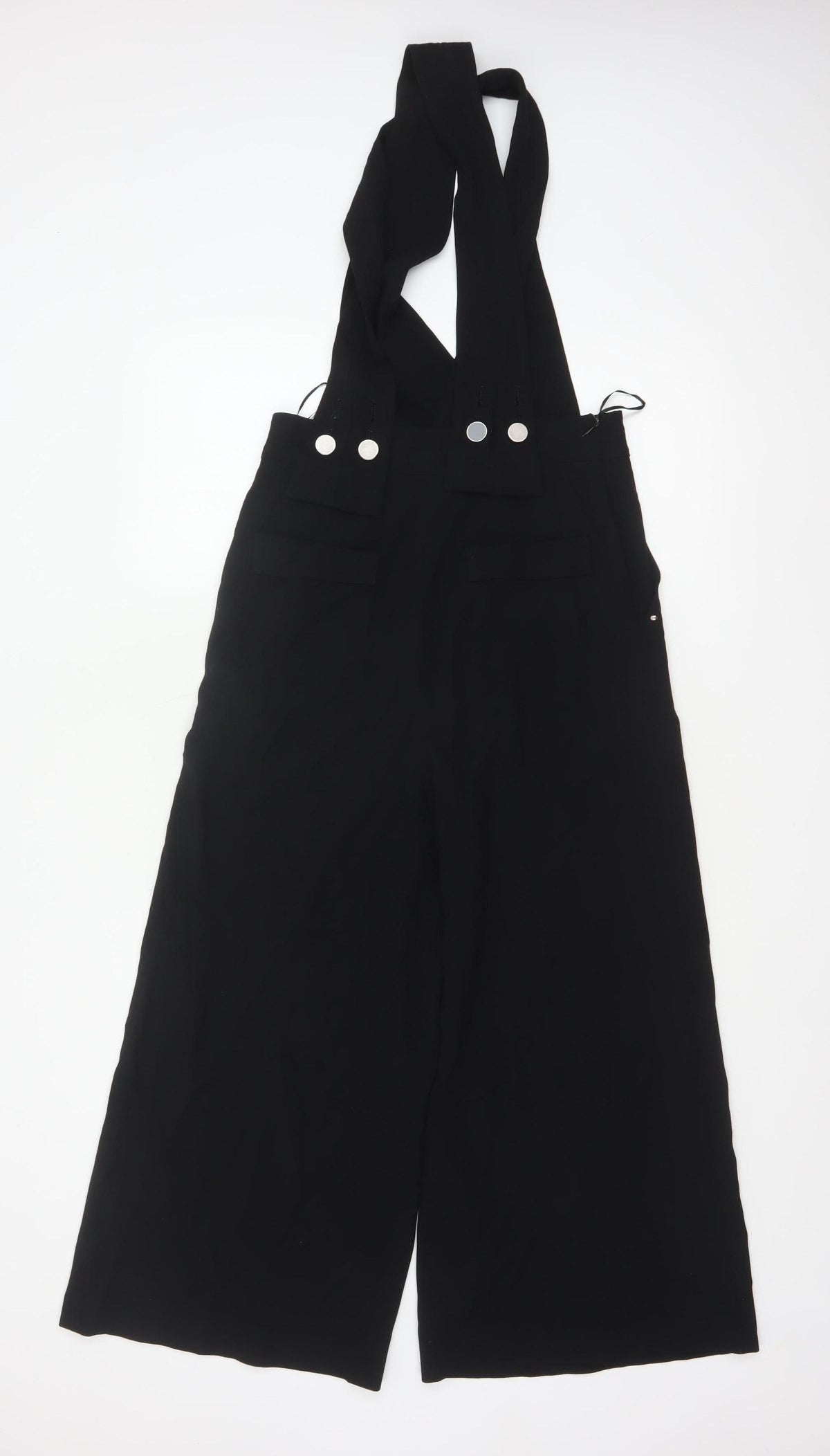 FULWIN Women Black UK 10 Wide-Leg Dungaree Jumpsuit Pockets