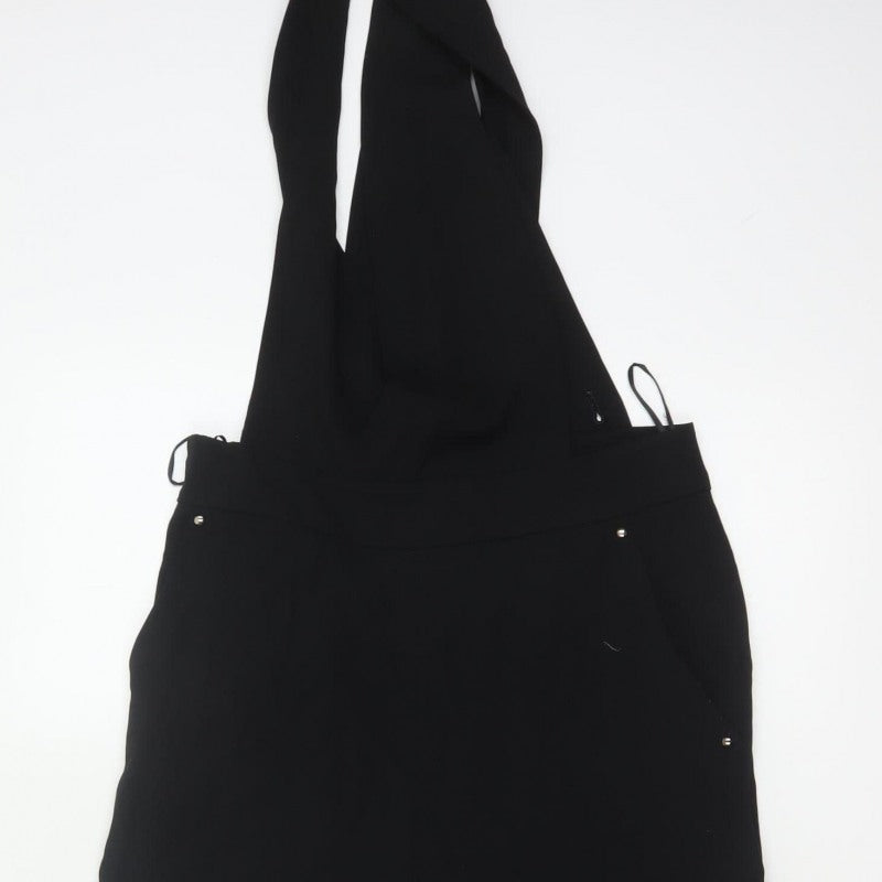 FULWIN Women Black UK 10 Wide-Leg Dungaree Jumpsuit Pockets
