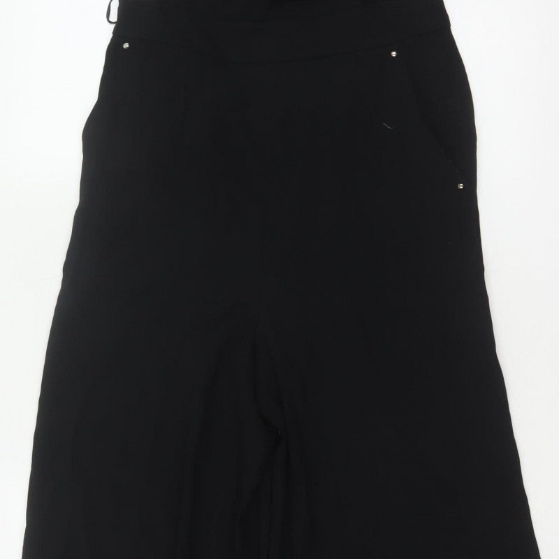 FULWIN Women Black UK 10 Wide-Leg Dungaree Jumpsuit Pockets