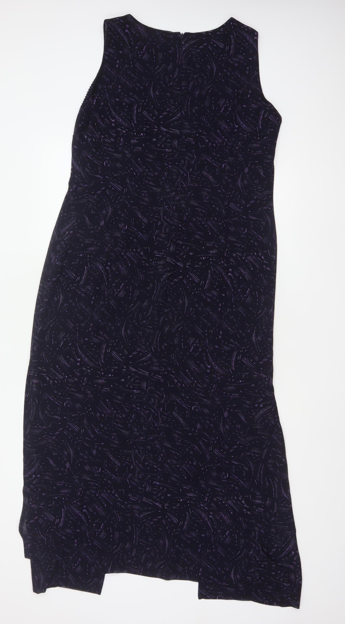 Planet Women Black Purple Print Size 14 Long Sleeveless Sheath Dress