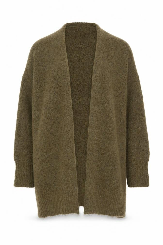 Zara Women Khaki XS-S Long Open Knit Cardigan Wool Blend