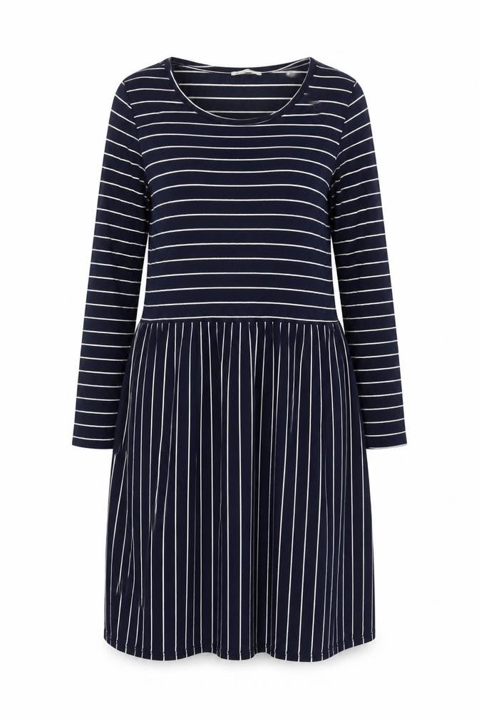 WoolOvers Women Blue L Striped Wrap Knee Length Long Sleeve Dress