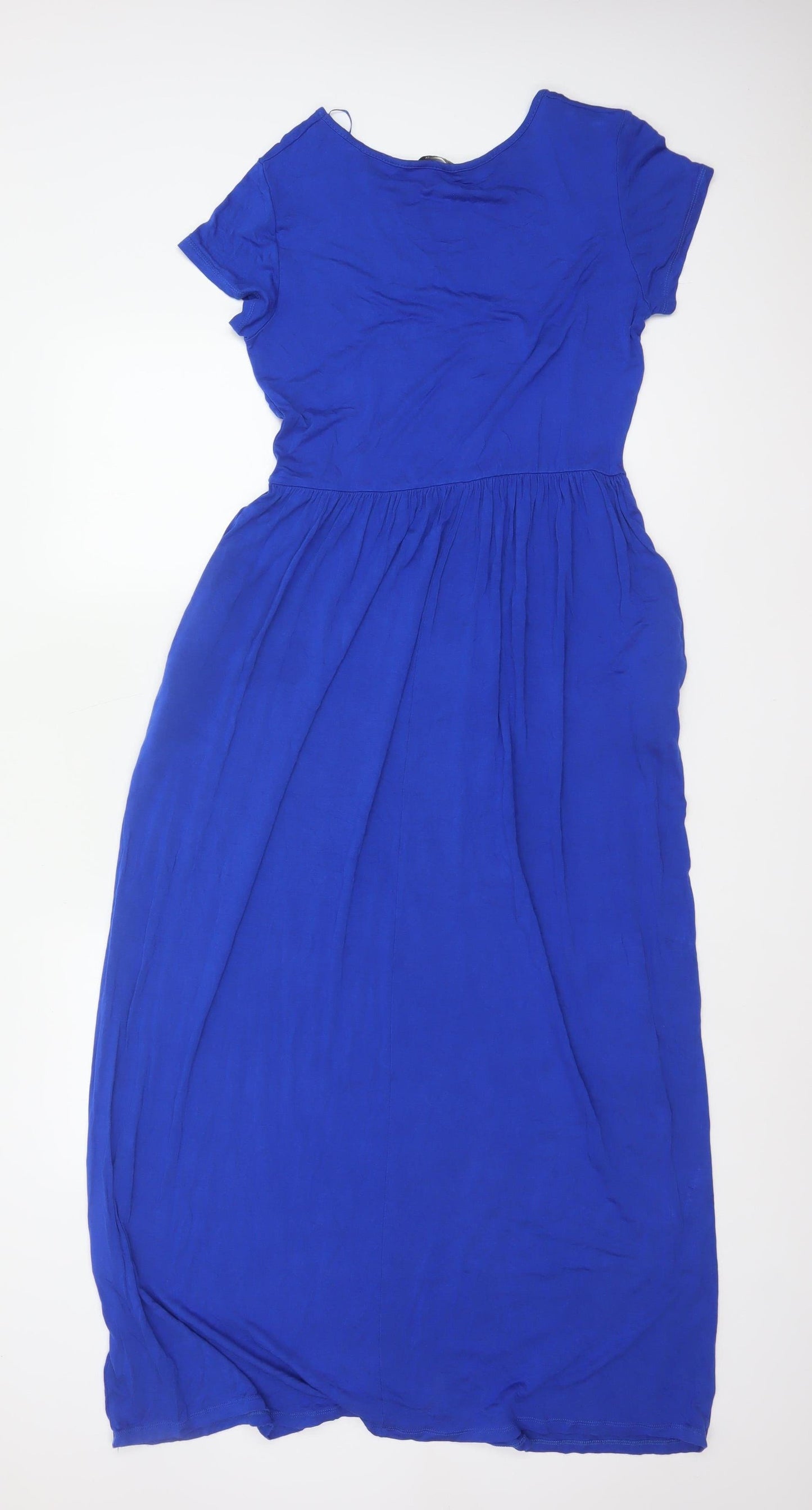 Roman Women Blue UK 12 Maxi Fit & Flare Jersey Dress Short Sleeve