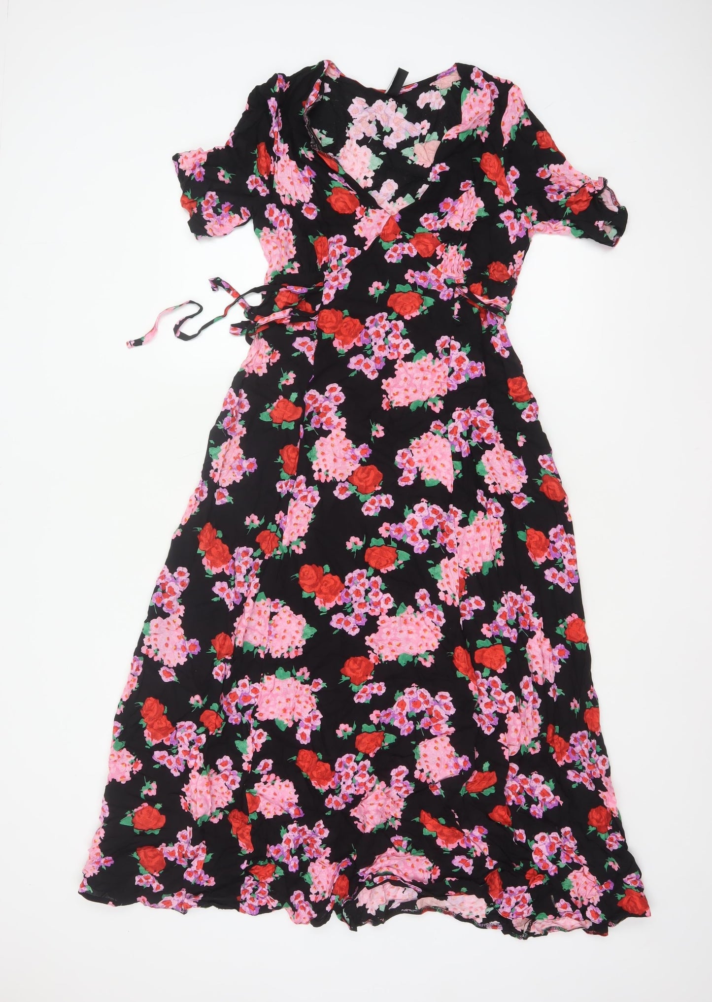 Nobody's Child Women Black Floral Wrap Maxi Dress UK 8 V-Neck