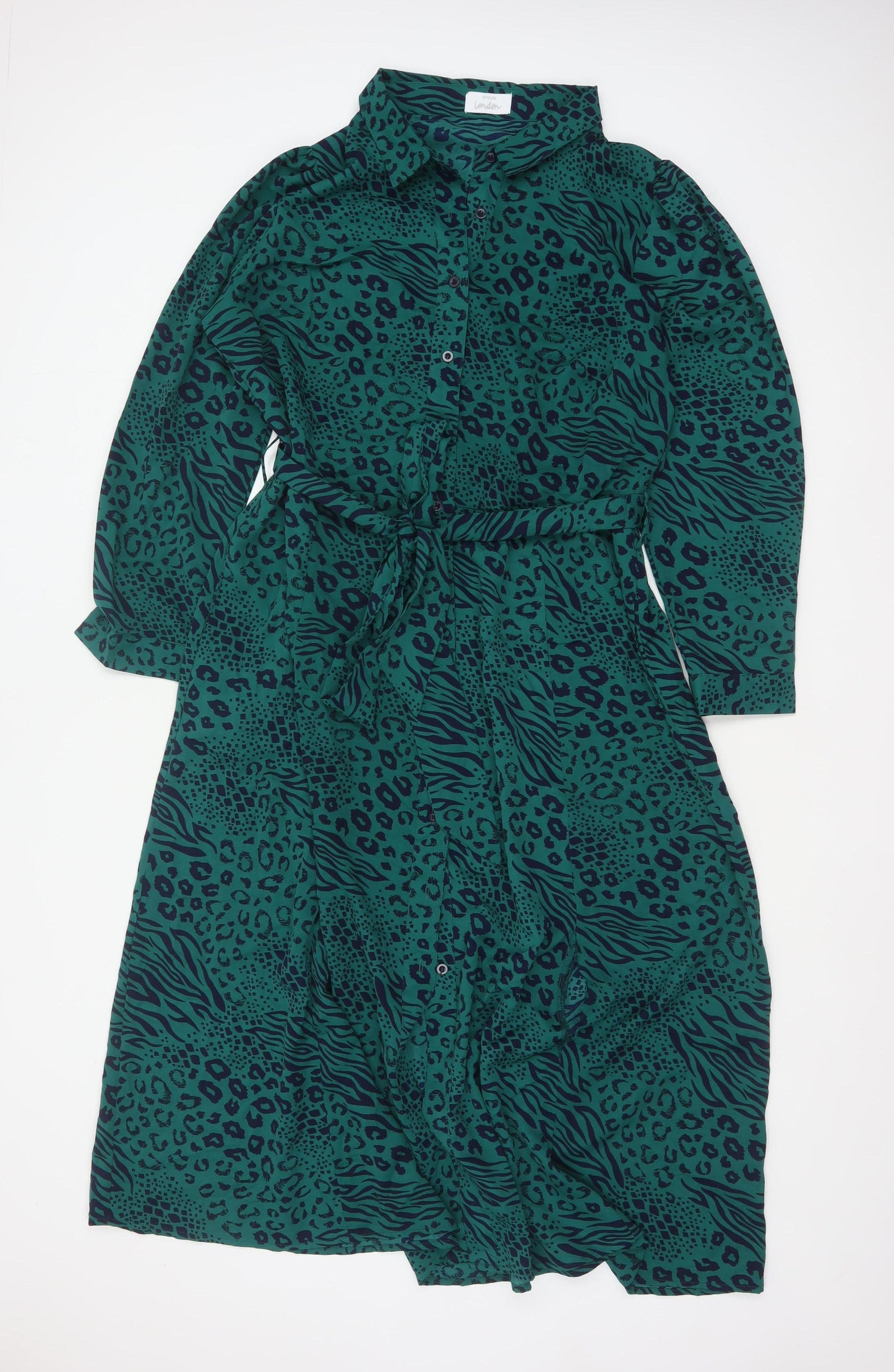 Yours London Women Green Animal Print Belted Midi Shirt Dress UK 18