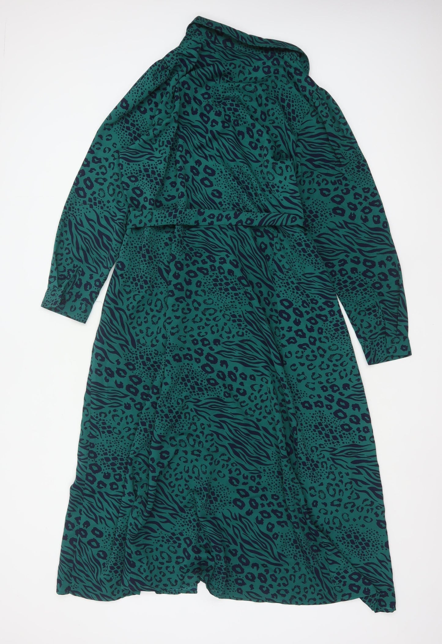 Yours London Women Green Animal Print Belted Midi Shirt Dress UK 18